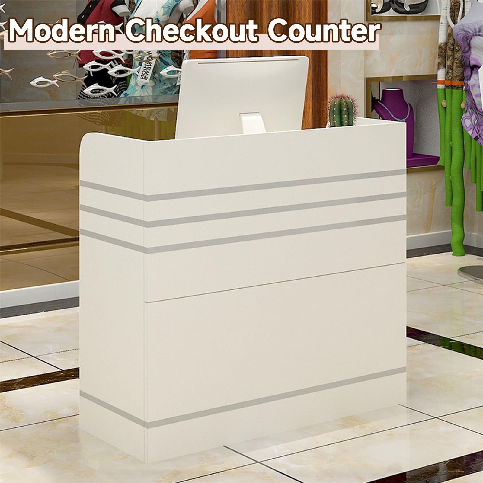 Bureau de réception verrouillable en teck – Comptoir polyvalent pour barbiers, restaurants, salons de beauté et cafés – 120 cm Design élégant pour un usage professionnel