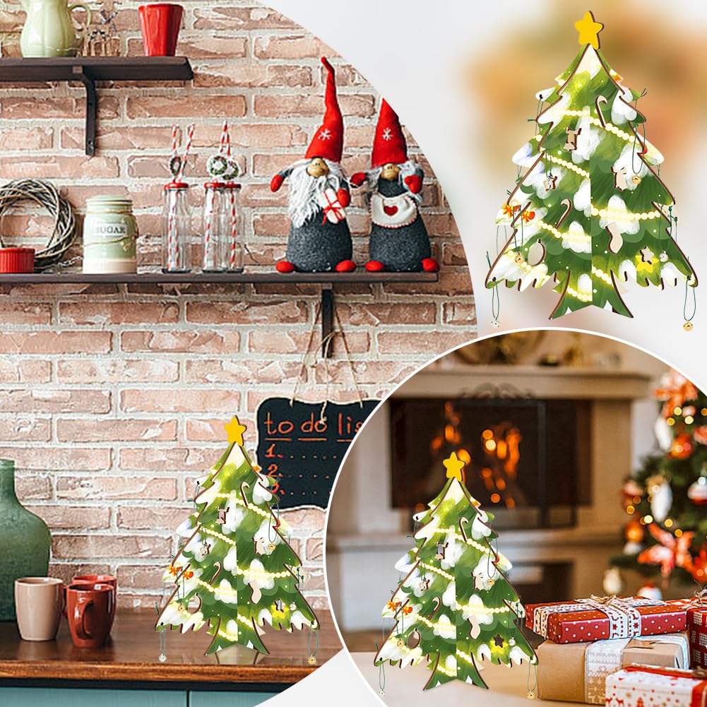 WADORN Kit di Artigianato Fai Da Te per Ornamenti In Legno per L'Albero di Natale, Set Ciondoli In Legno per Albero di Natale Non Finito, 36 ciondolo A Forma di Campana, 3 m di Cordino In Nylon Verde