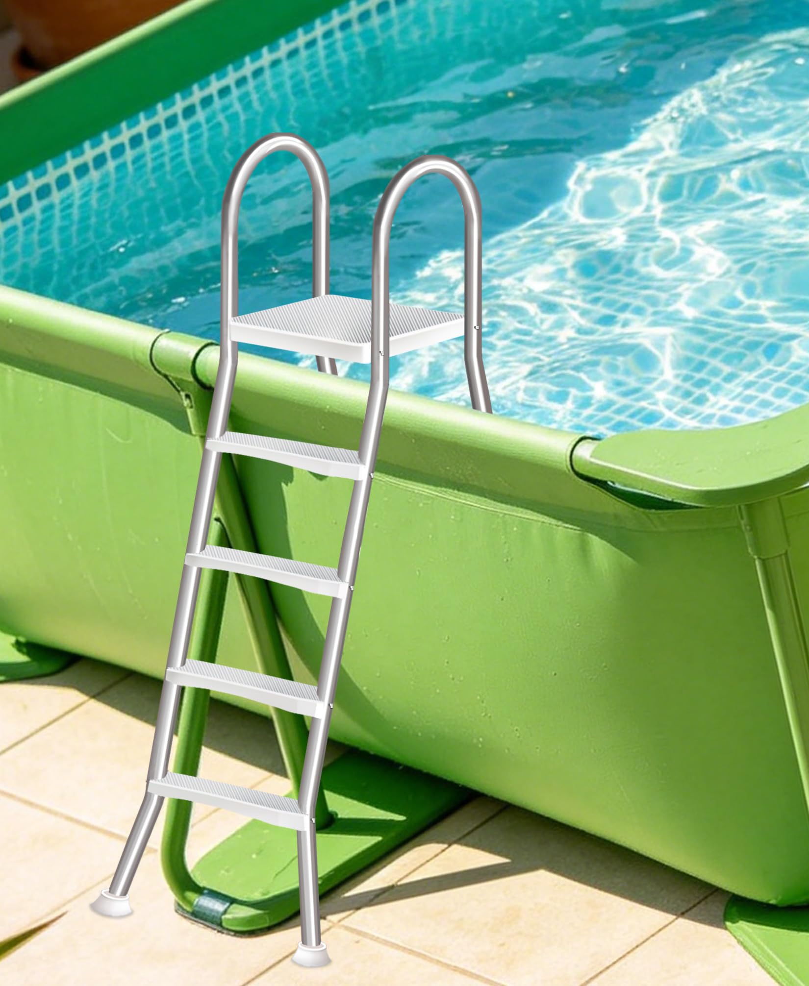 Scala Multifunzionale per Piscina, Scala a 4 Gradini Bifacciale in Inossidabile, Gradini Antiscivolo, Portata 250 kg, Adatta a Piscine Fuori Terra e Gonfiabili Alte 135 cm,135cm