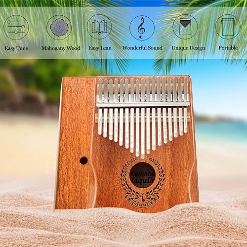Miniatura 8 de Kalimba Piano de pulgar de 17 teclas portátil Mbira Sanza instrumento musical profesional con funda protectora instrucciones de estudio martillo de