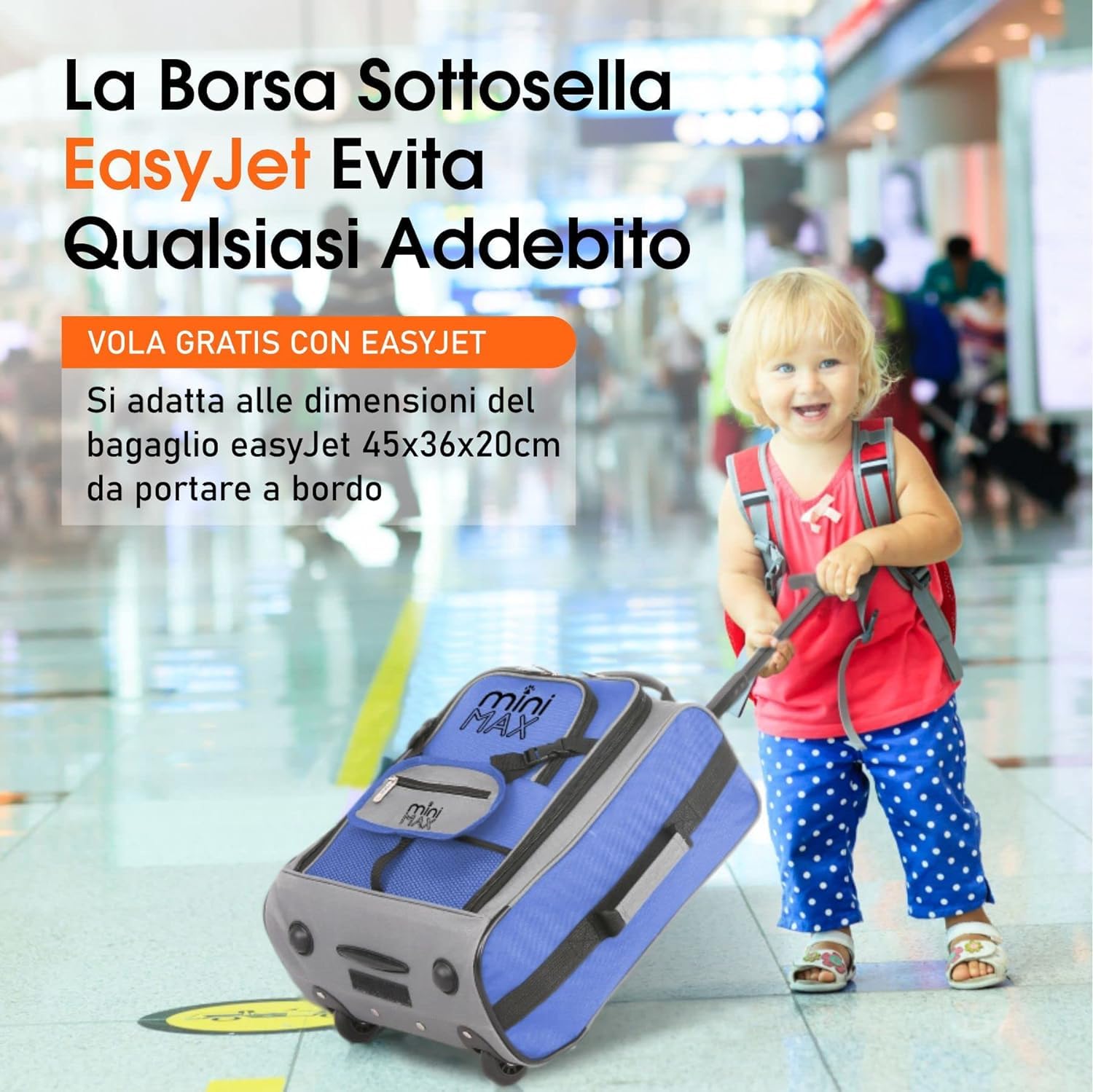 Aerolite MiniMAX Valigia Per Bambini EasyJet 45x36x20 Dimensione Max Trolley A Mano 30L Sotto Il Sedile Trolley Zaino Bagaglio A Mano Junior con 2 Anni Di Garanzia (Blu)