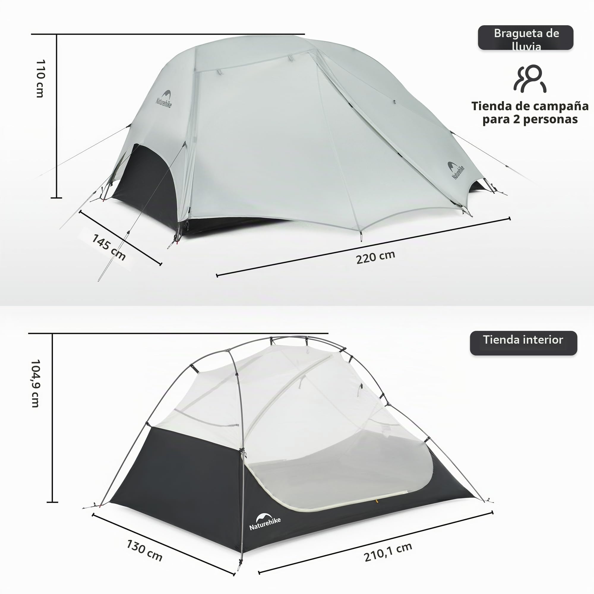 Naturehike UL Star River - Tienda de campaña para 2 personas, doble capa impermeable para dos personas, ligera para mochileros, ciclismo, 2 personas