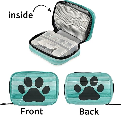 Miniatura 5 de Pastillero de madera a rayas turquesa verde azulado, contenedor semanal portátil para pastillas de pata de perro, contenedor de 7 días, organizador
