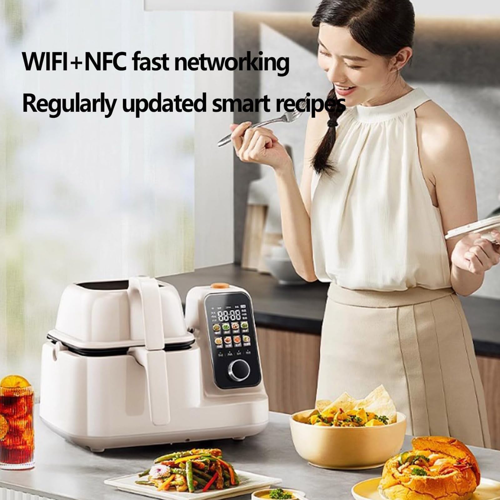 Máquina de cocina, 2000 W, múltiples modos de cocción, revestimiento de cerámica, mango antiquemaduras, fácil de limpiar, ideal para uso doméstico y cocina