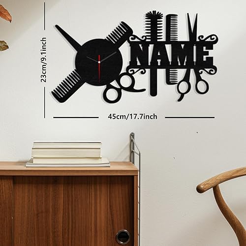 Miniatura 4 de Reloj de pared personalizado para peluquería con nombre personalizado, reloj de pared de madera para salón de diversión, peluquería, reloj de pared