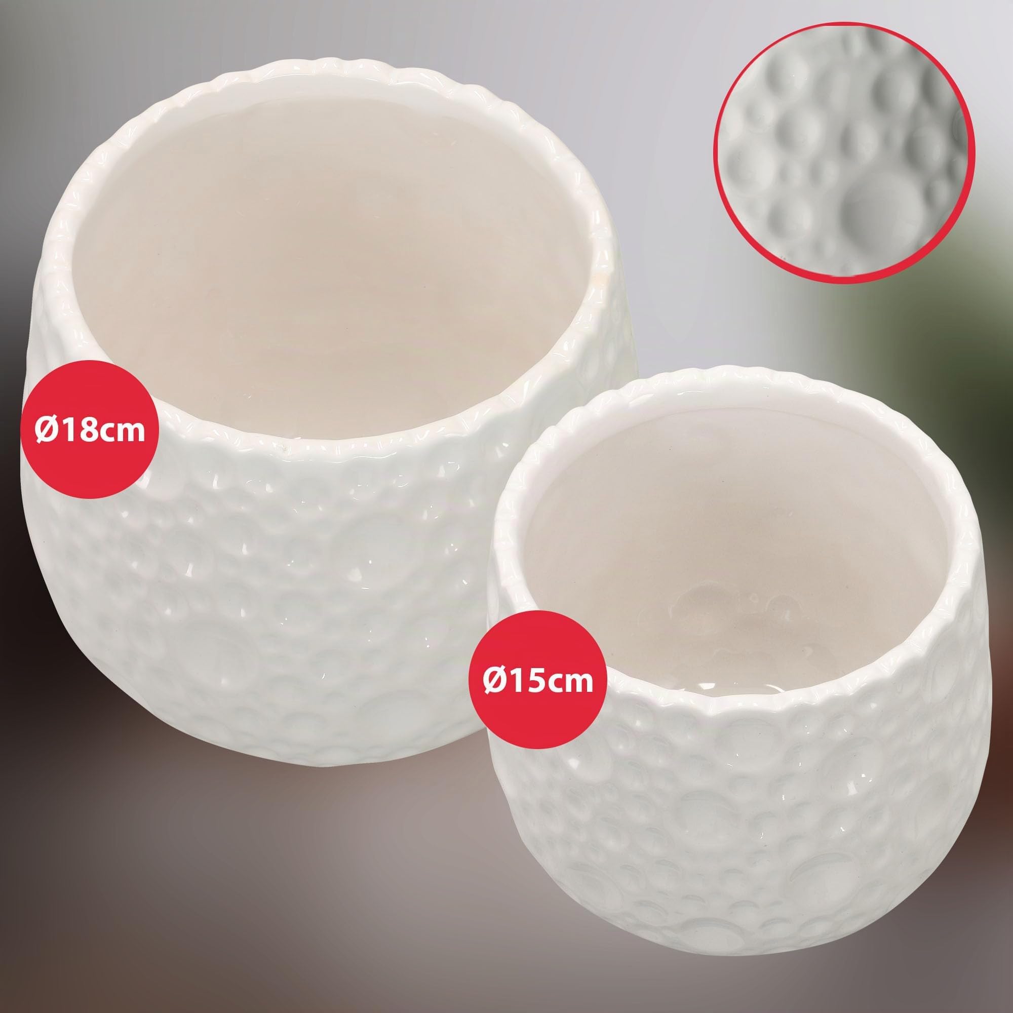 KOTARBAU Lot de 2 Pots de Fleurs Ronds en céramique, diamètre : 12 cm, Hauteur : 12,5 cm, Blanc, Cache-Pot pour Plantes d'intérieur, Modernes, Petits Pots pour orchidées