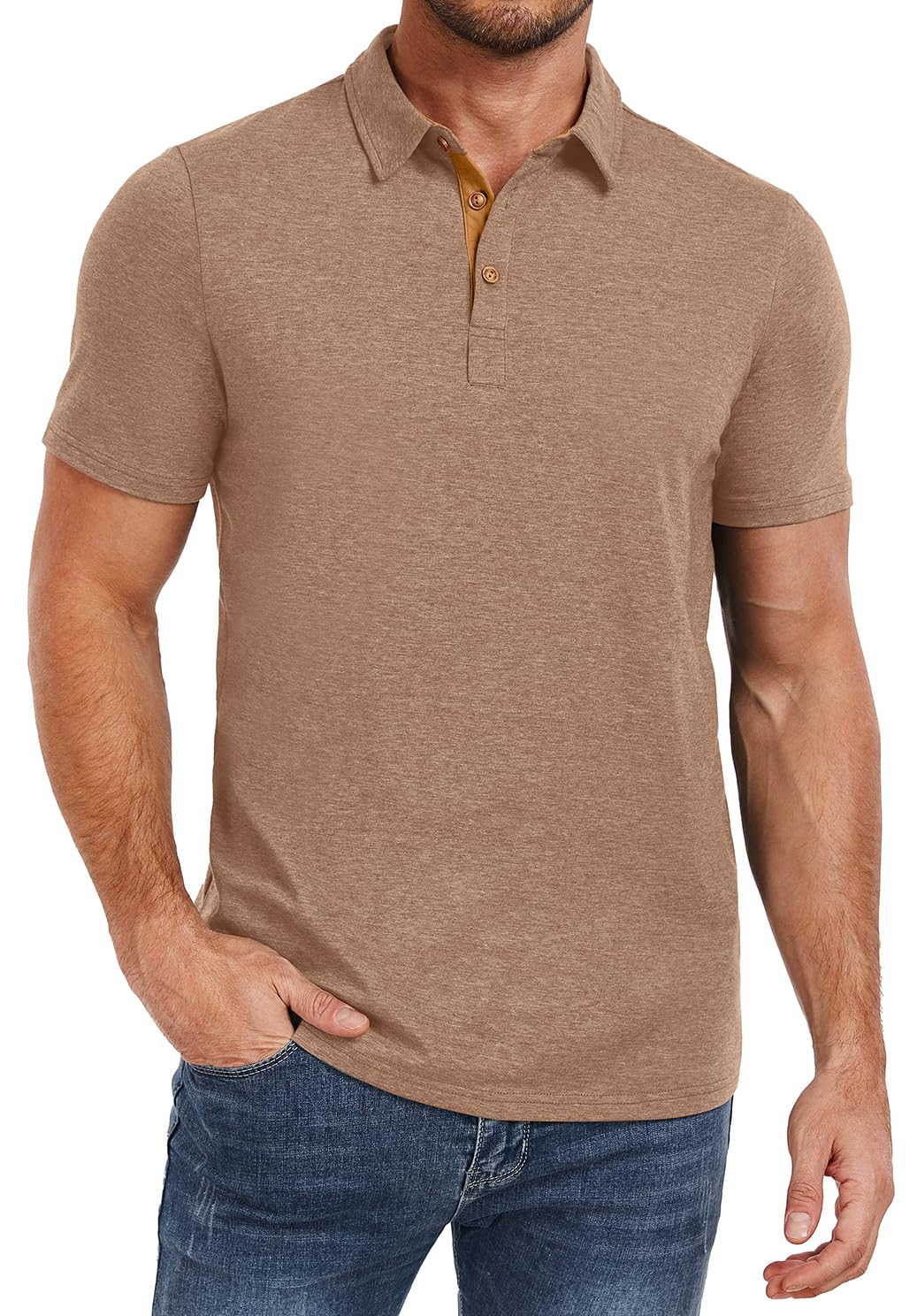 PEGENO Mens Polo Shirts Short Sleeve Casual Cotton Golf Shirts Performance Polo Shirts for Men A10 Vg-khaki X-Large