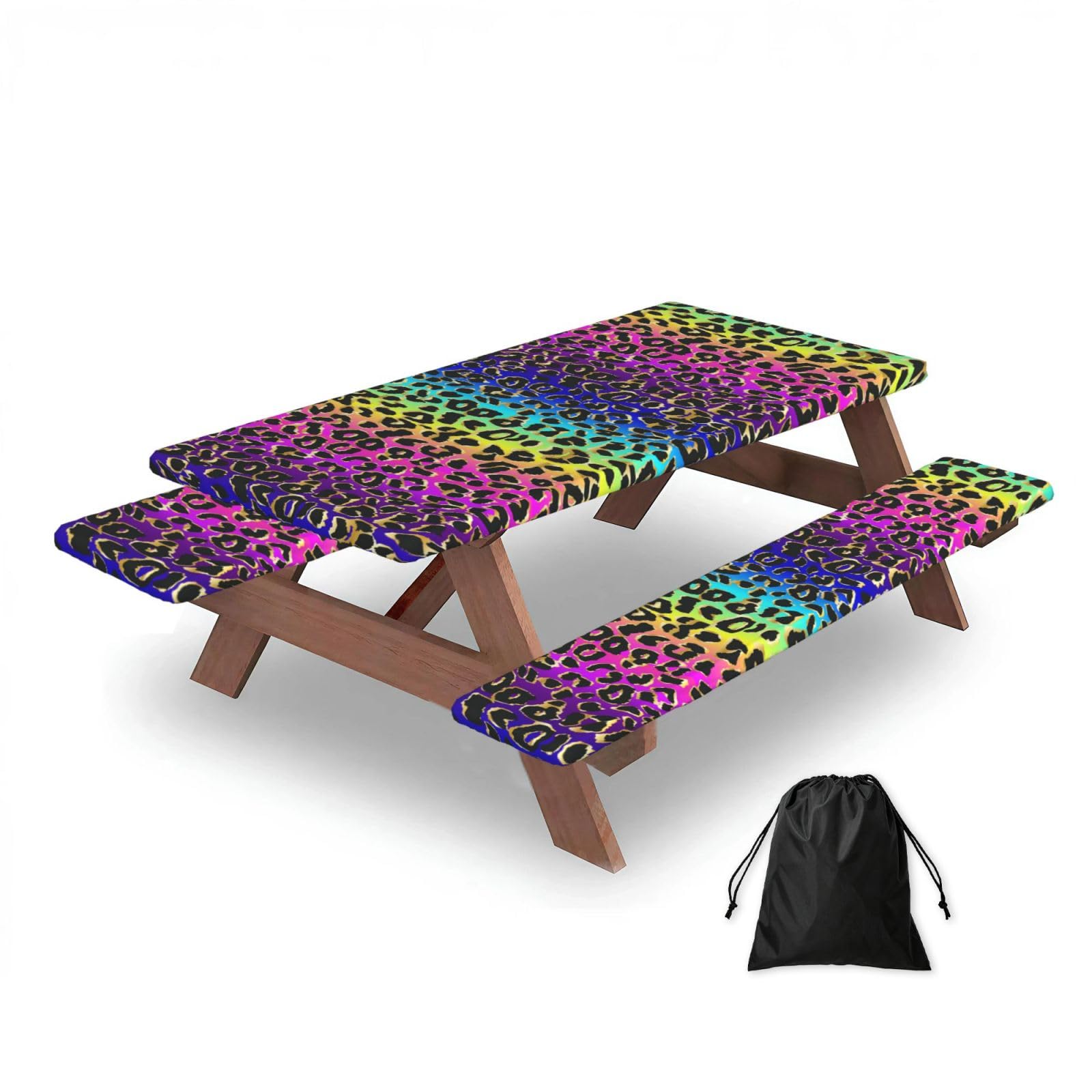 Dopklna As Picture Leopard Animal, Picnic Table Cover With Bench Covers -Waterproof Elastic Fitted Tablecloth For Garden Camping Patio 76X152cm