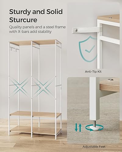 Miniatura 5 de SONGMICS Armario, armario portátil de hierro y madera, perchero de ropa resistente, Armarios de dormitorio con 2 varillas para colgar, 6 estantes de