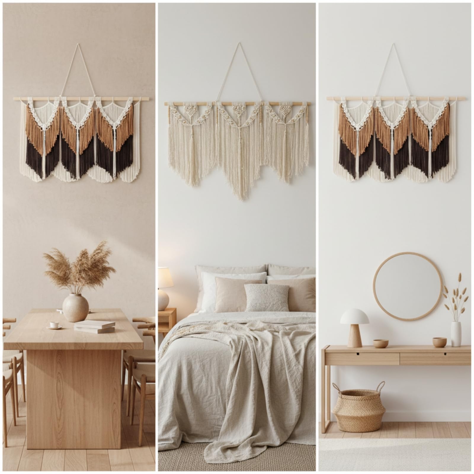 B Baosity Colgante Pared Cuerda Algodón a Mano Tapiz Macramé Boho Tapiz Macramé con Flecos para Dormitorios, Entradas, Estilo B