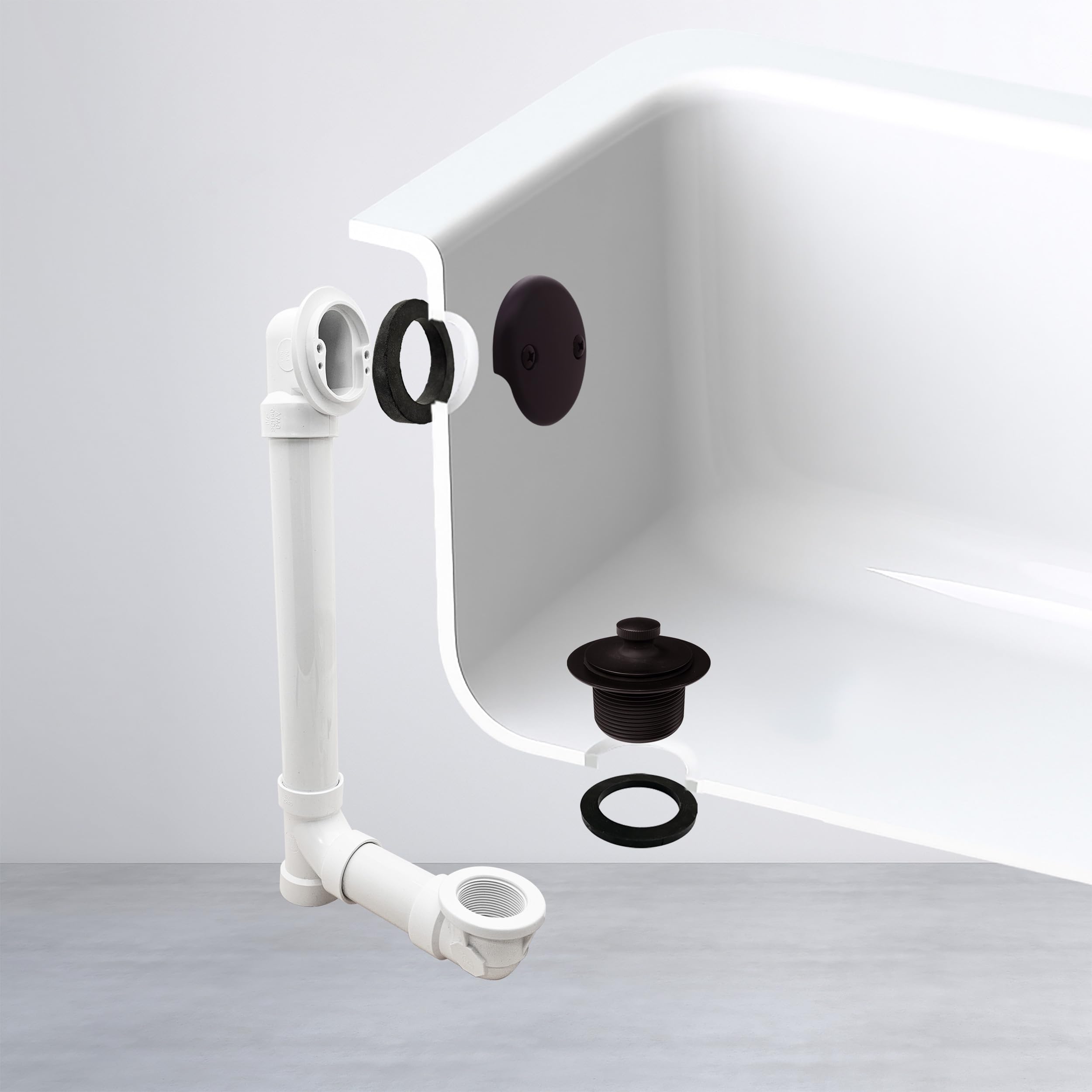 Westbrass D4972-12-12 - Conjunto de desagüe y desbordamiento de baño de 1-1/2 pulgadas con tapón de drenaje y codo superior de placa frontal de dos orificios-SCH. 40 PVC, paquete de 12, bronce