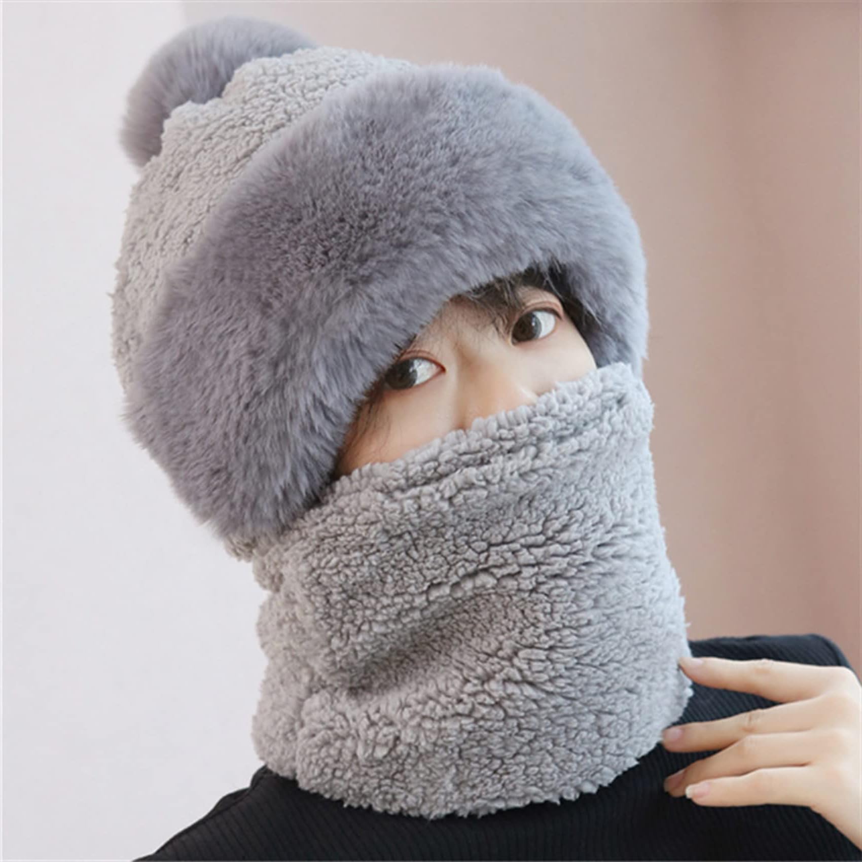 SYGA SYGABalaclava Face Cover for Women Winter Cap Comfortable Scarf Mask Ear Neck Protection (Above 15 Year) Grey 2