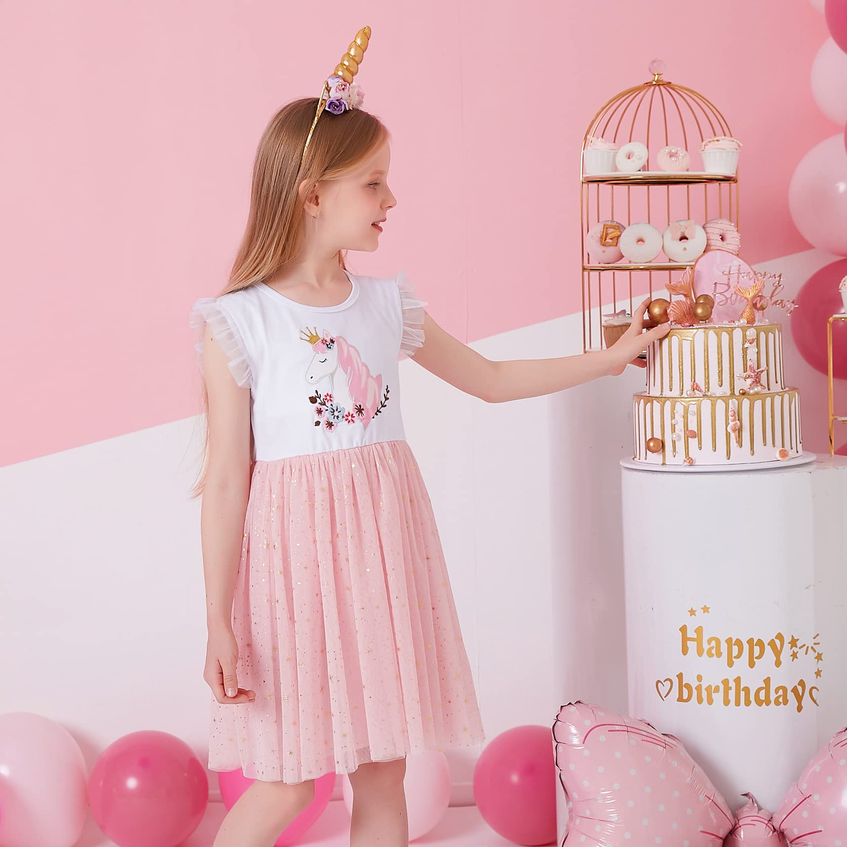 Vestido Tutu Algodón Tulle Manga Larga Mariposa Unicornio Niñas 2-8 Años