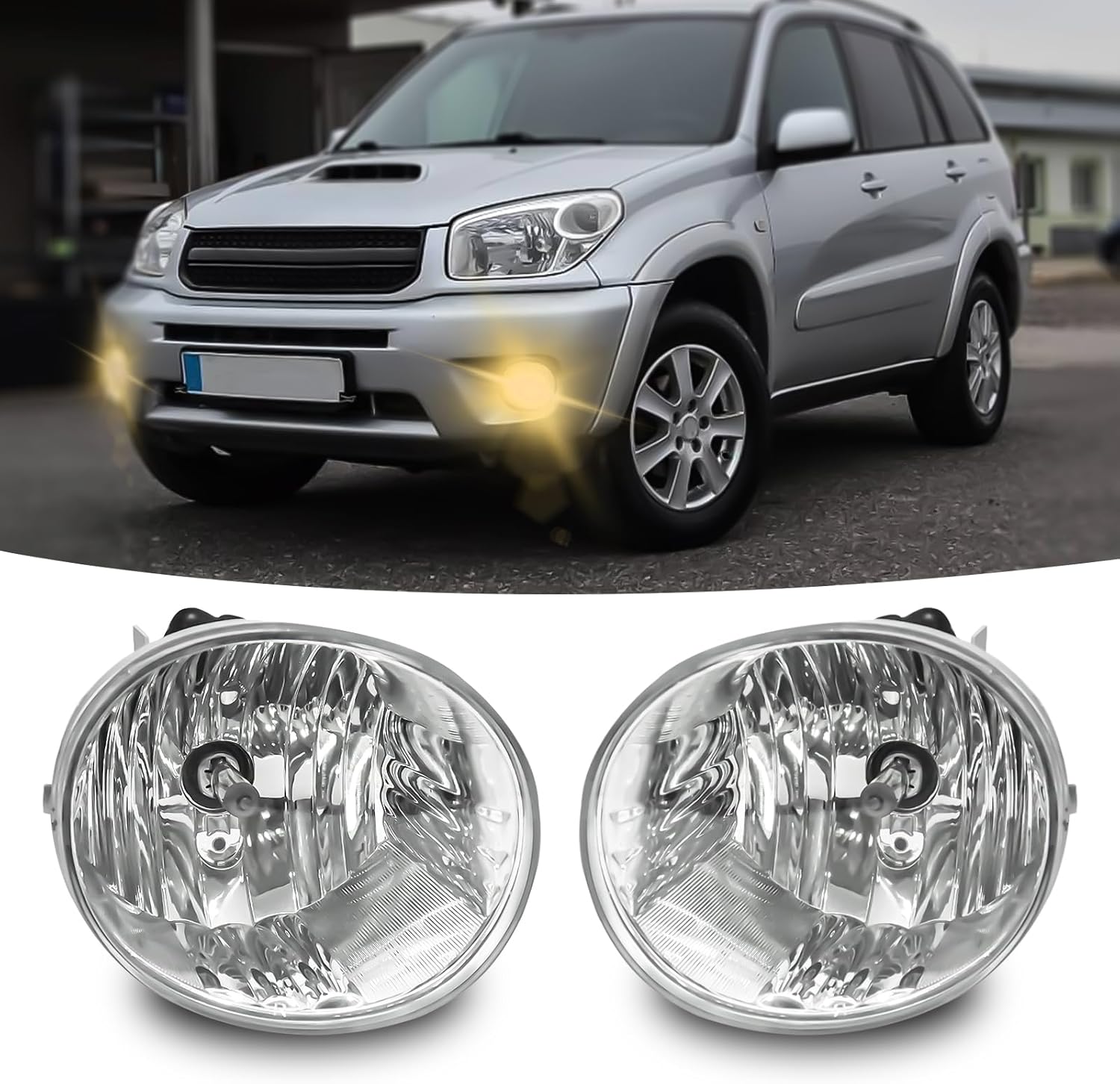 LED Fog Lights with 3 Colors DRL for Toyota Rav4 2019-2025, White LED Daytime Running light, Amber Turn Signal,Blue Lights for Nights, Fog Lamp Assembly kit with Bezel,Include Wiring Harness