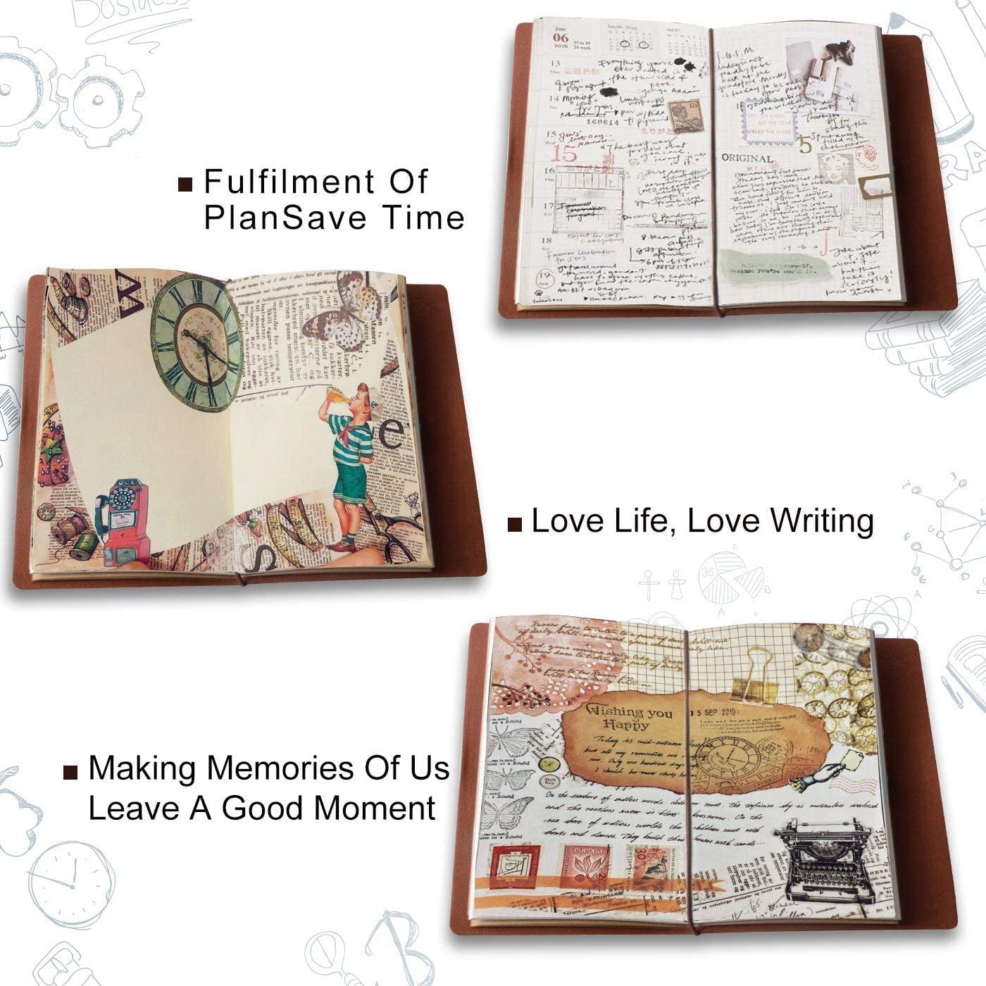 Diario de viaje de piel, agenda de viaje de piel, recambio y cuaderno vintage, 4,72 x 7,87 lnch(rojo)