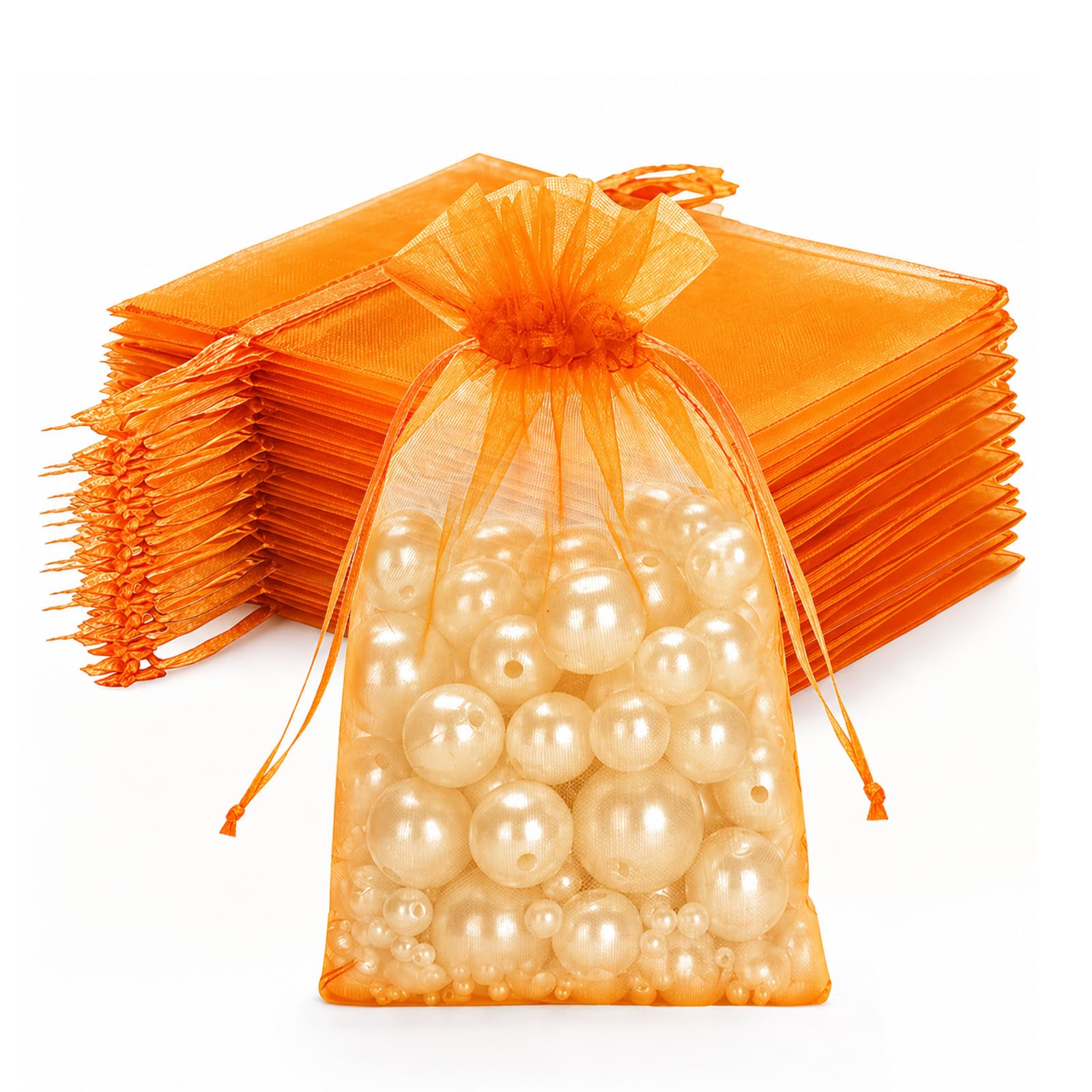 joycraft 50Pcs Orange Organza Bags - 4x6 In Jewelry Drawstring Pouch with Mesh, Holiday Favor Organza Gift Pouch for Halloween, Christmas, Thanksgiving, Easter