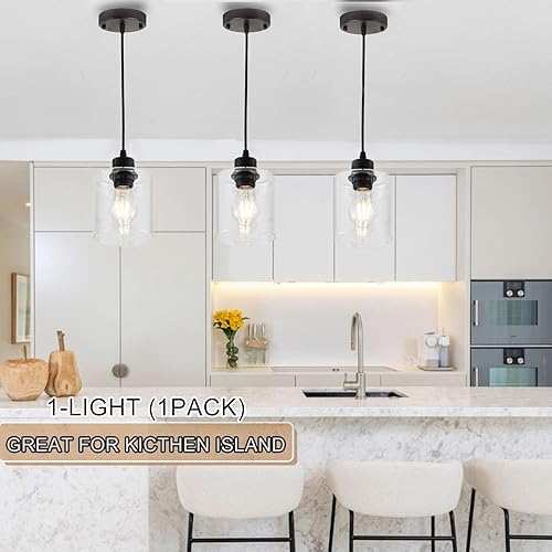 Miniatura 5 de 1 lámpara colgante de isla de cocina, moderna lámpara colgante de granja, lámpara de techo negra ajustable de 39 pulgadas para comedor, base E26,