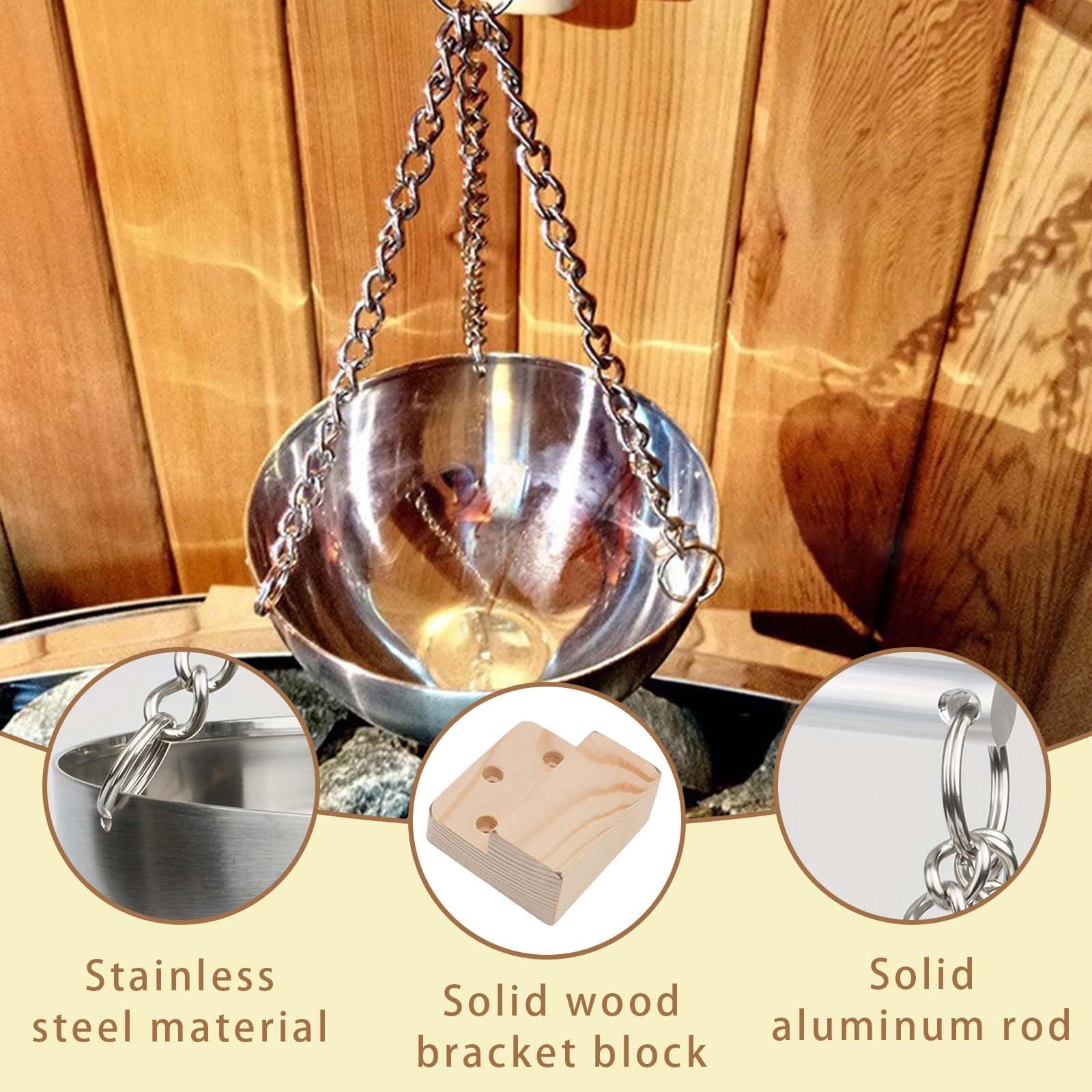 12 cm Bol aromatique en acier inoxydable, Sauna bol, Bol d'huile essentielle pour sauna, Sauna Aroma Bowl, accessoires de sauna, équipés d'une bouteille d'huile essentielle de 20 cm