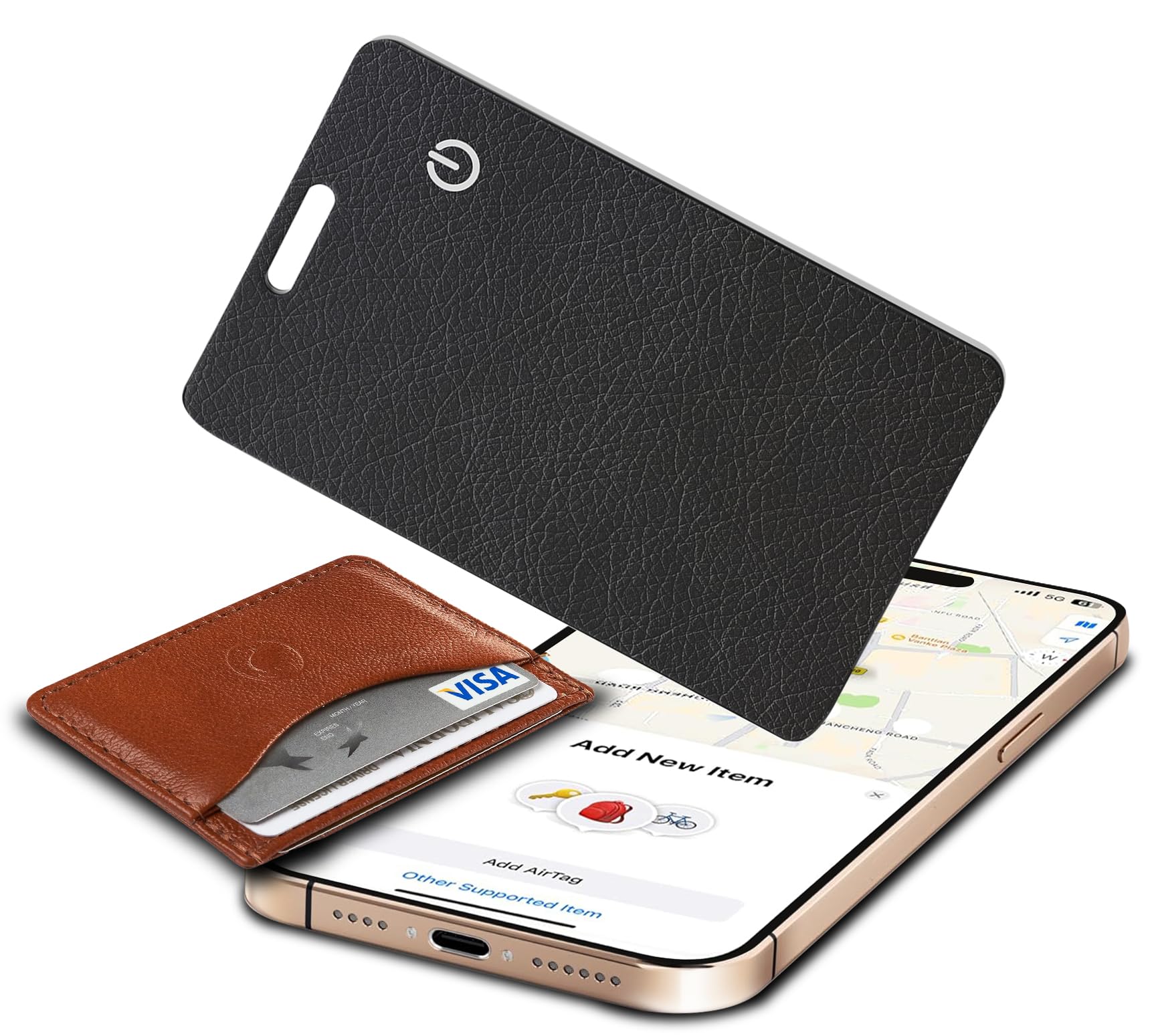 Wallet Tracker Card, Slim Rechargeable Bluetooth Item Locator, Smart Finder Compatible with Apple Find My for Wallet, Luggage, Passport, IP68 Waterproof (iOS Only) (Leather Texture Black)-image-39