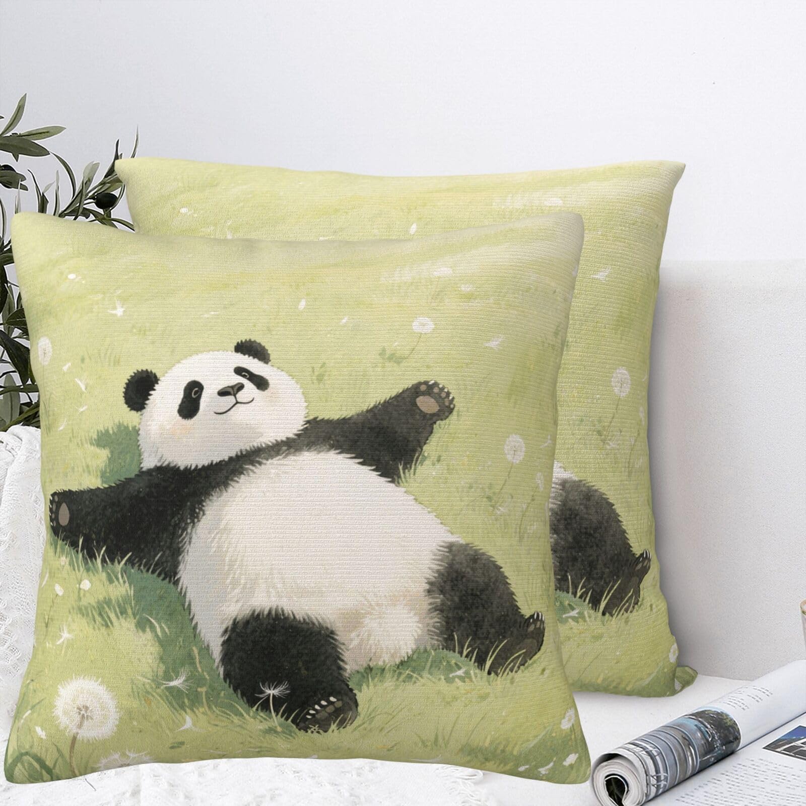 BTCOWZRV Panda Lying On The Lawn Plush Throw Pillow Covers 22"X22",Soft Cozy Couch Cushion Covers Decorative Pillow Cases for Holiday Home Bedroom Sofa Decors