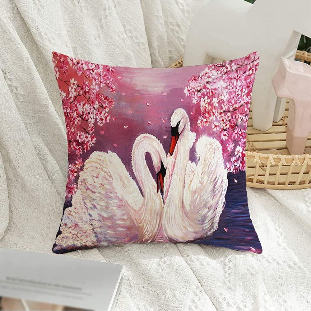 Decorative Throw Pillow Covers Velvet Oil Bird Painting Lake Color