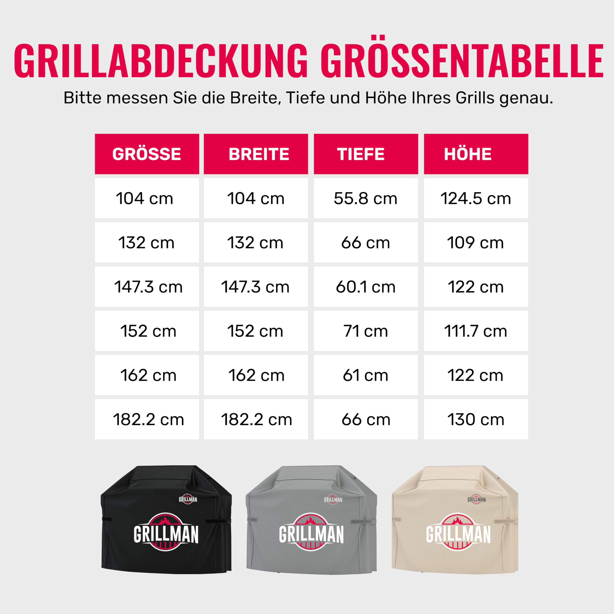 Grillman Premium Grill Abdeckhaube für Outdoor Grill Heavy Duty Wasserdicht BBQ Grillabdeckung Reißfest Windabweisend Große Grill Gasgrill Abdeckung für Hinterhof Schwarz