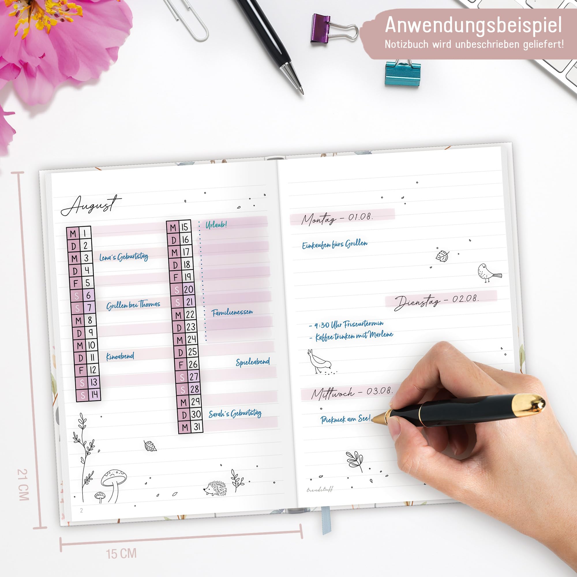 Paper&you Carnet Ligné A5+ « Ink Flowers » 156 Pages – Bullet Journal Élastique Éco-responsable