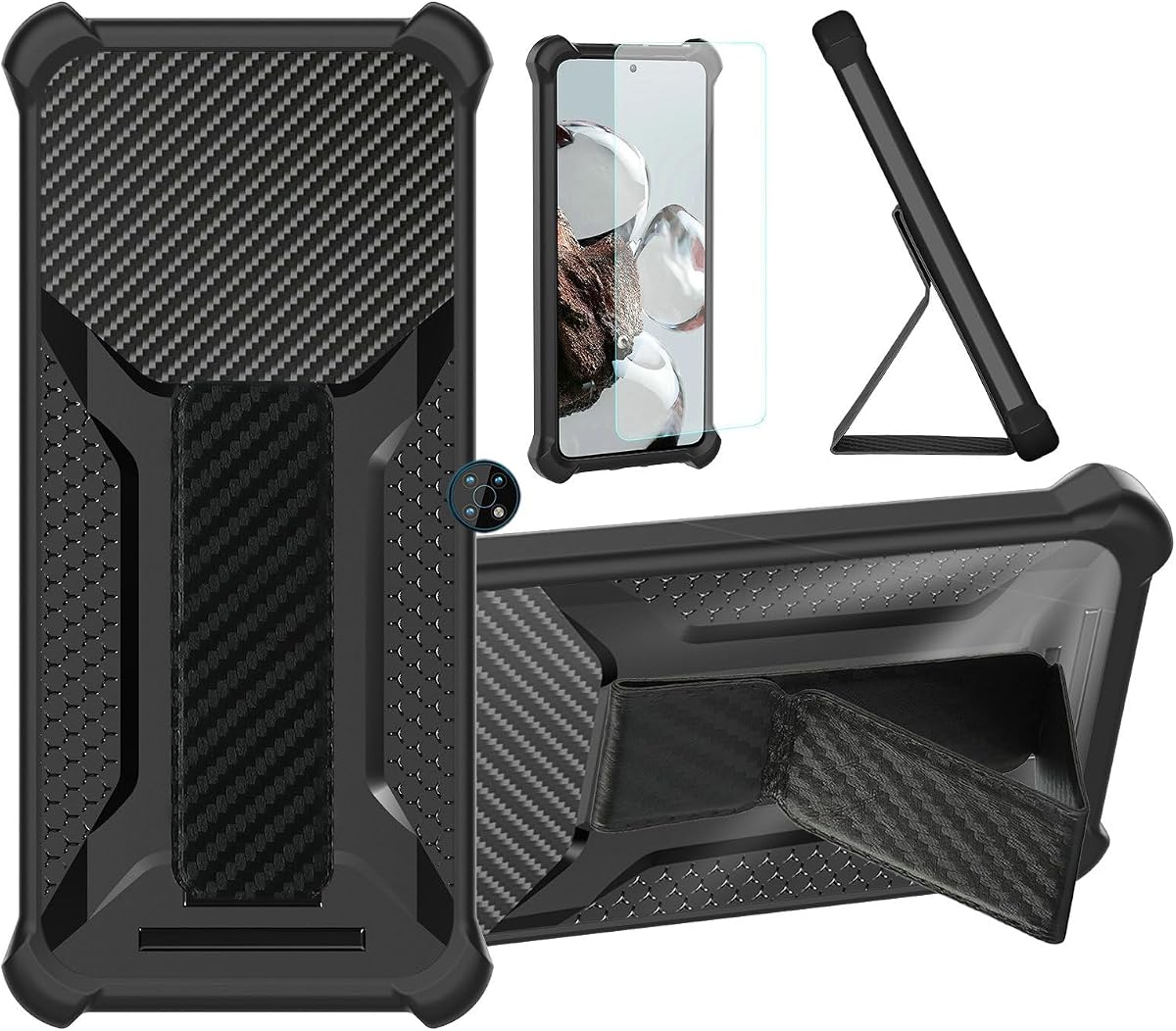 bojioderf Funda para Nokia G50 Compatible con Nokia G50 5G Funda [con Protector de Pantalla de Vidrio Templado] Funda híbrida [Soporte Plegable magnético] [Esmerilado Antihuellas] Negro