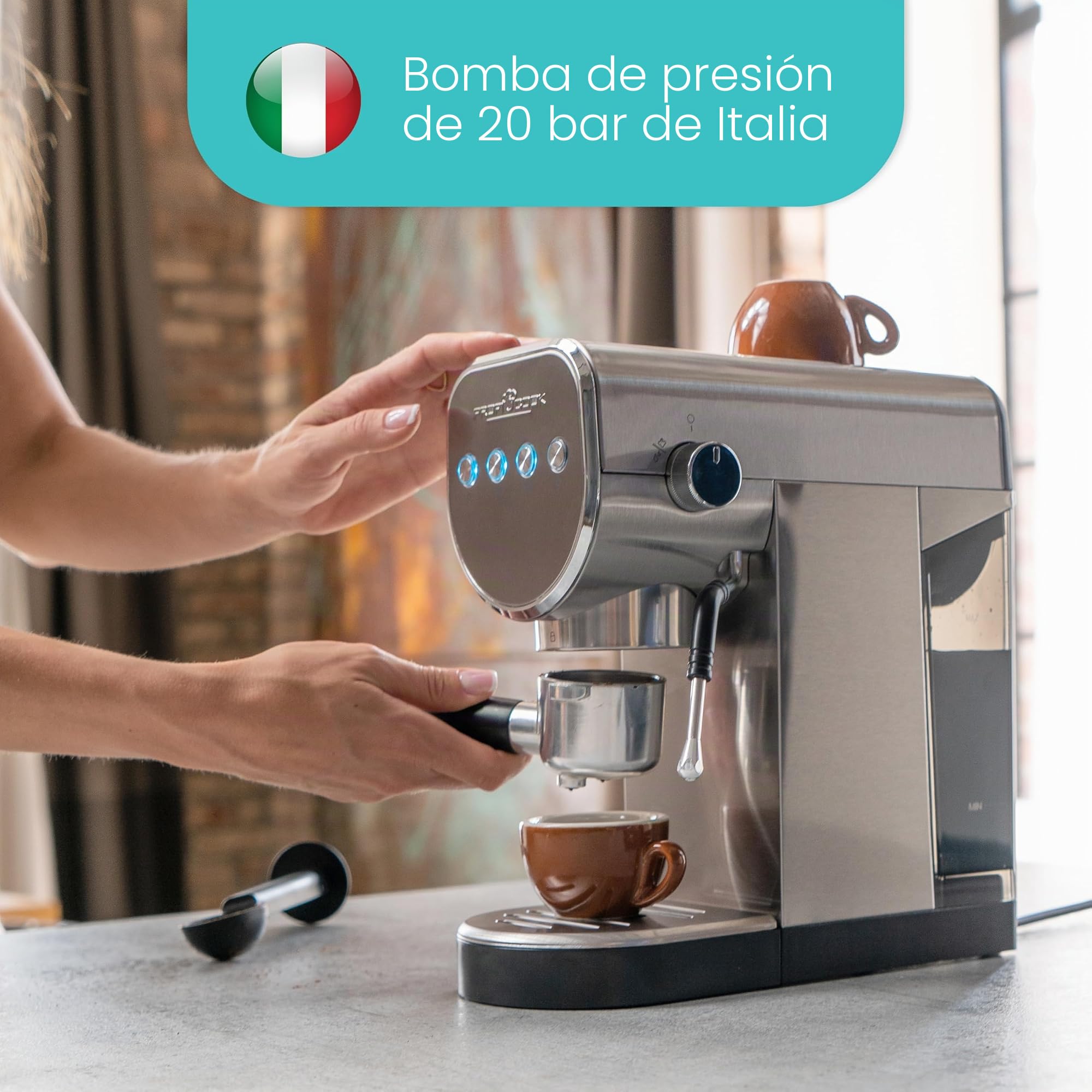 ProfiCook PC ES 1265 - Cafetera 2 en 1 | Cápsulas de café y polvo espresso | Máquina portafiltro 20 bar bomba italiana | Incluye boquilla espumador de leche | Portafiltros para café espresso