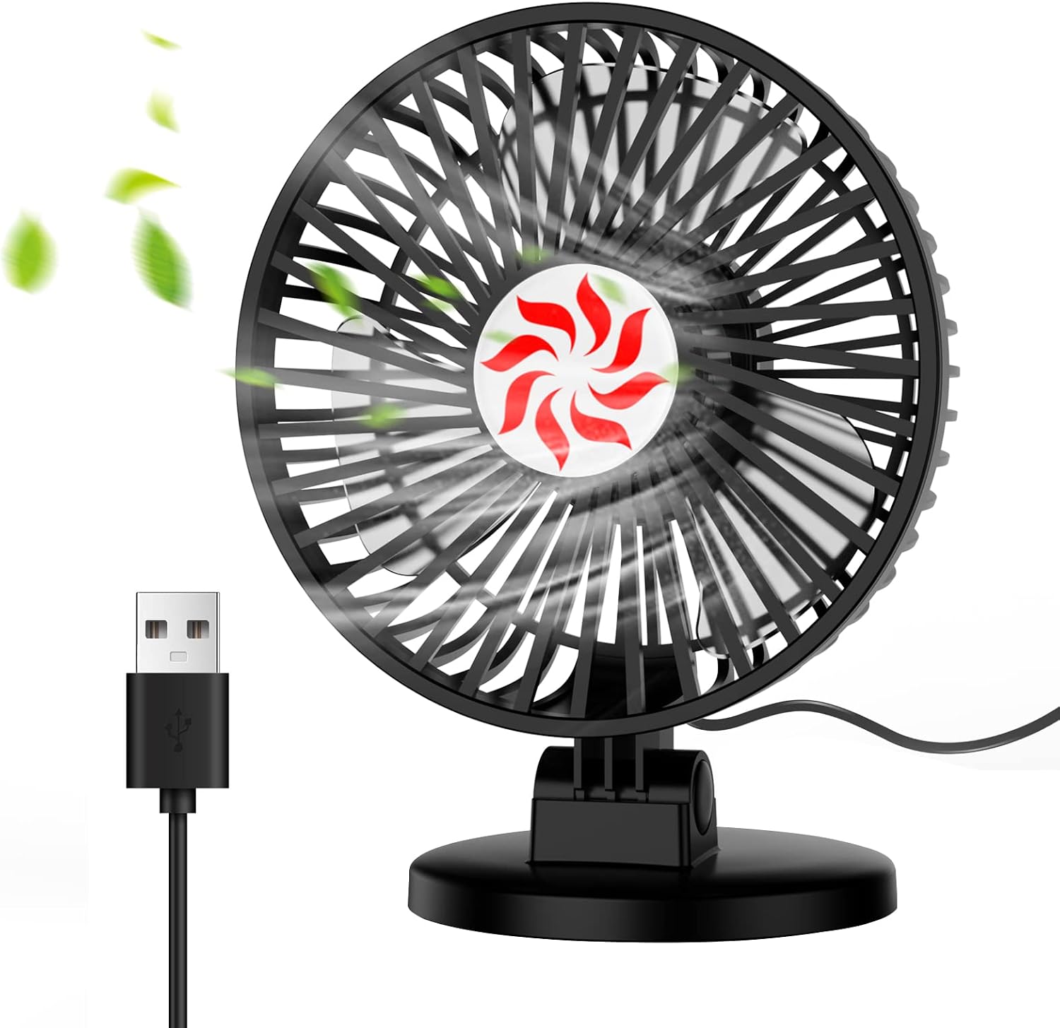 DGZ USB Desk Fan, Portable Mini Fan, 3 Speeds Adjustable Desktop Table Cooling Fan in Single Button, Rotation Strong Wind, Quiet Personal Fan for Home Desktop Office Travel, Black