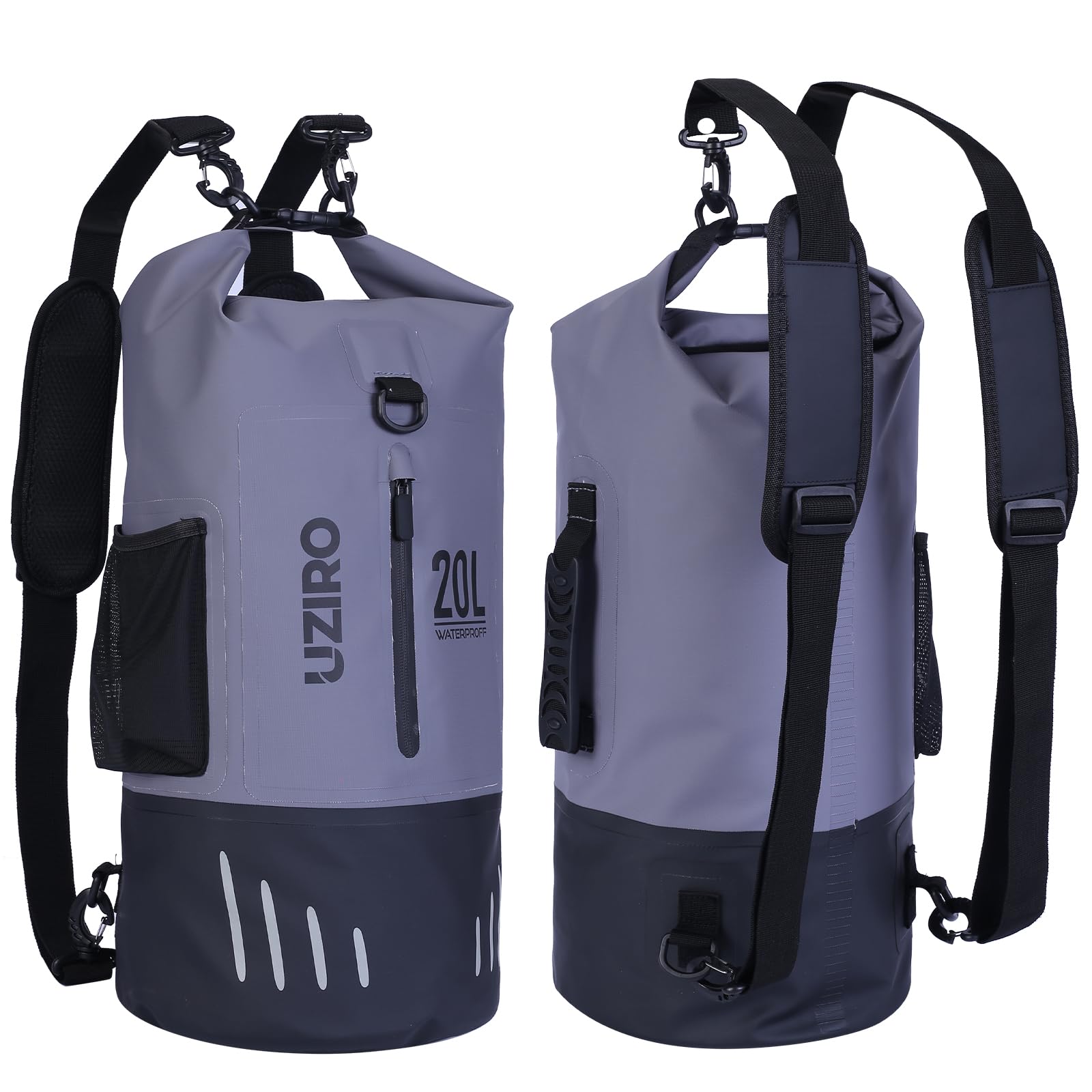 UZIRO Bolsa Estanca 20L, Mochila Impermeable para Kayak, Piscina, Pesca y Natación, Dry Bag Acuático, Resistente al Agua, Ideal para Actividades al Aire Libre, Color Gris