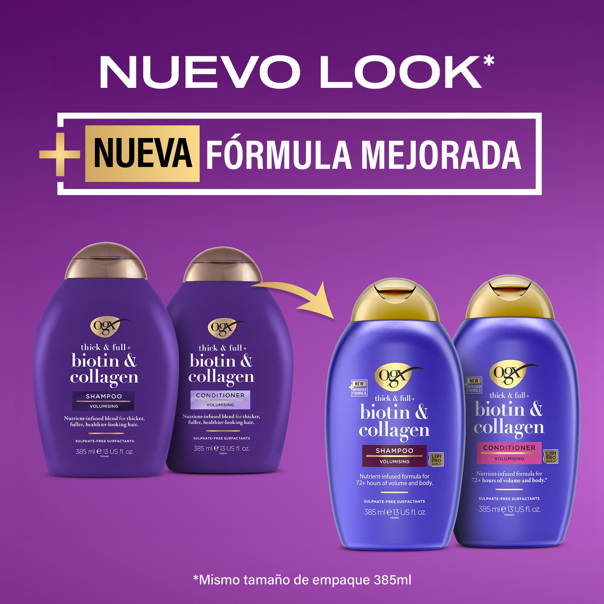 OGX Biotin & Collagen Thick & Full+ Shampoo 385 ml Champú Voluminizador Sin Sulfatos
