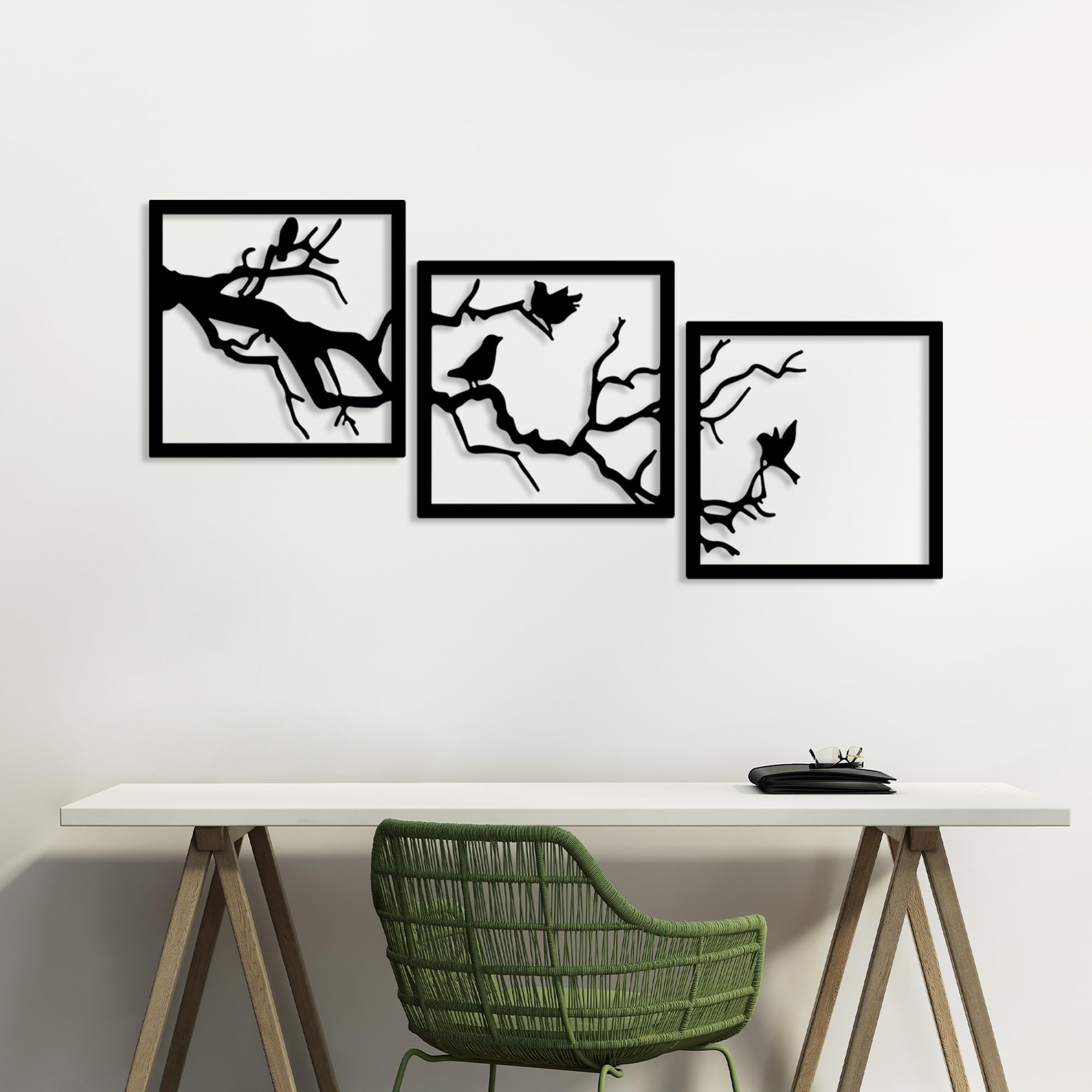 Cadeau décoration maison moderne - Set de 3 cadres métal noir