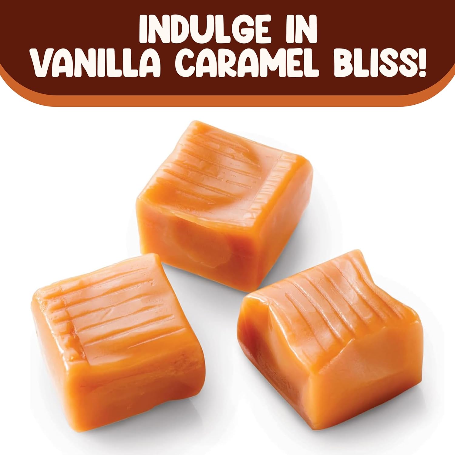 Vanilla Caramel Squares Individually Wrapped Candy - 2 Pounds Approx 140 Candy Melts - Christmas Candy Ideal Stocking Stuffers for Adults & Kids - Caramel Squares Candy Kraft Caramel Bits Melting - Bulk Candy Individually Wrapped - Vanilla Chewy Candy