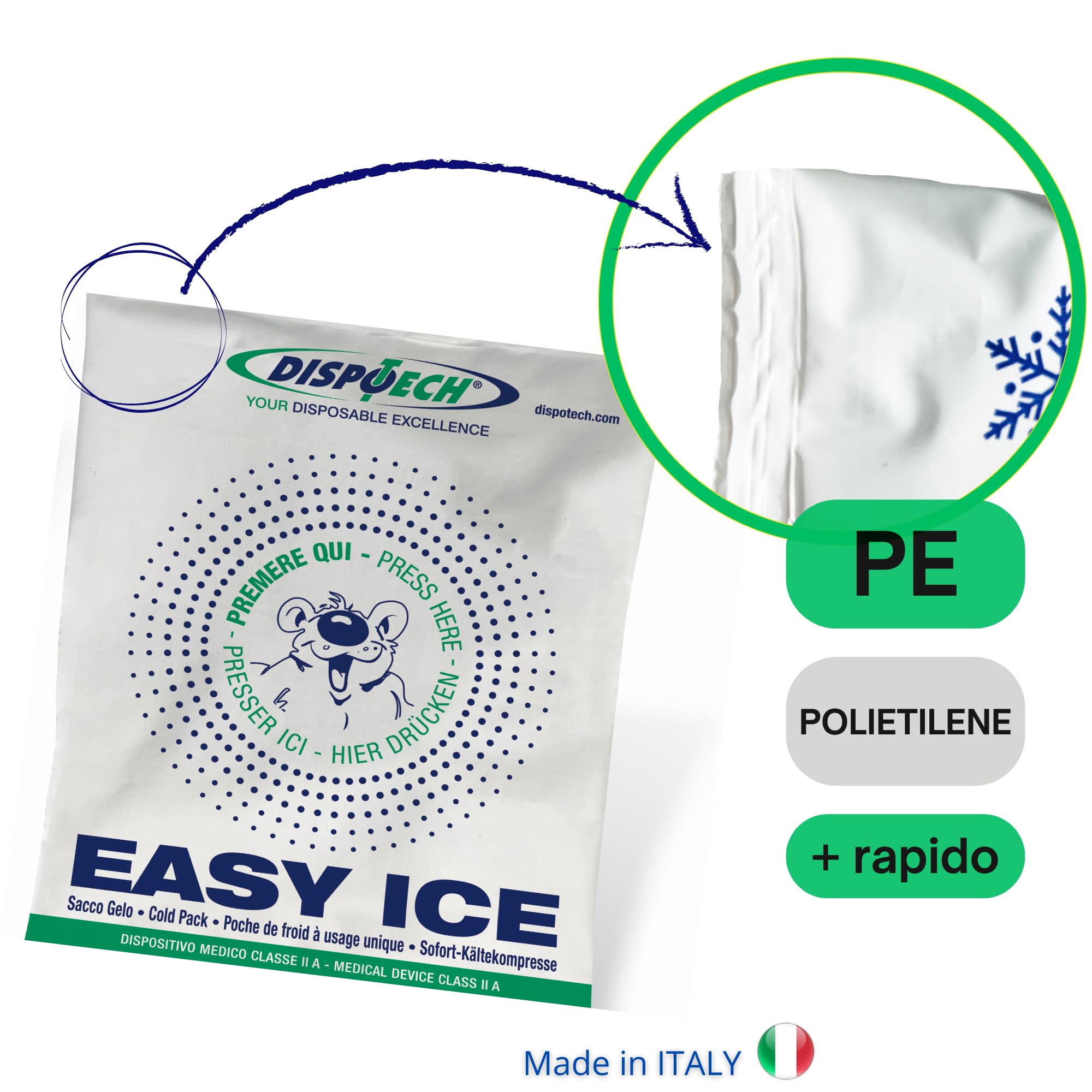 DISPOTECH - Ghiaccio Istantaneo monouso, Busta in PE - 4 Box 25pz, 100 unità - EASY ICE 14 x 18