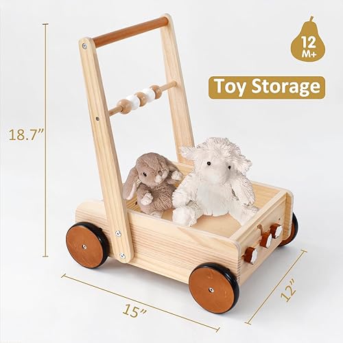 Miniatura 6 de PairPear Juguetes de madera para bebés, velocidad ajustable, caminantes de madera natural para bebés que aprenden a caminar, juguetes de empuje y