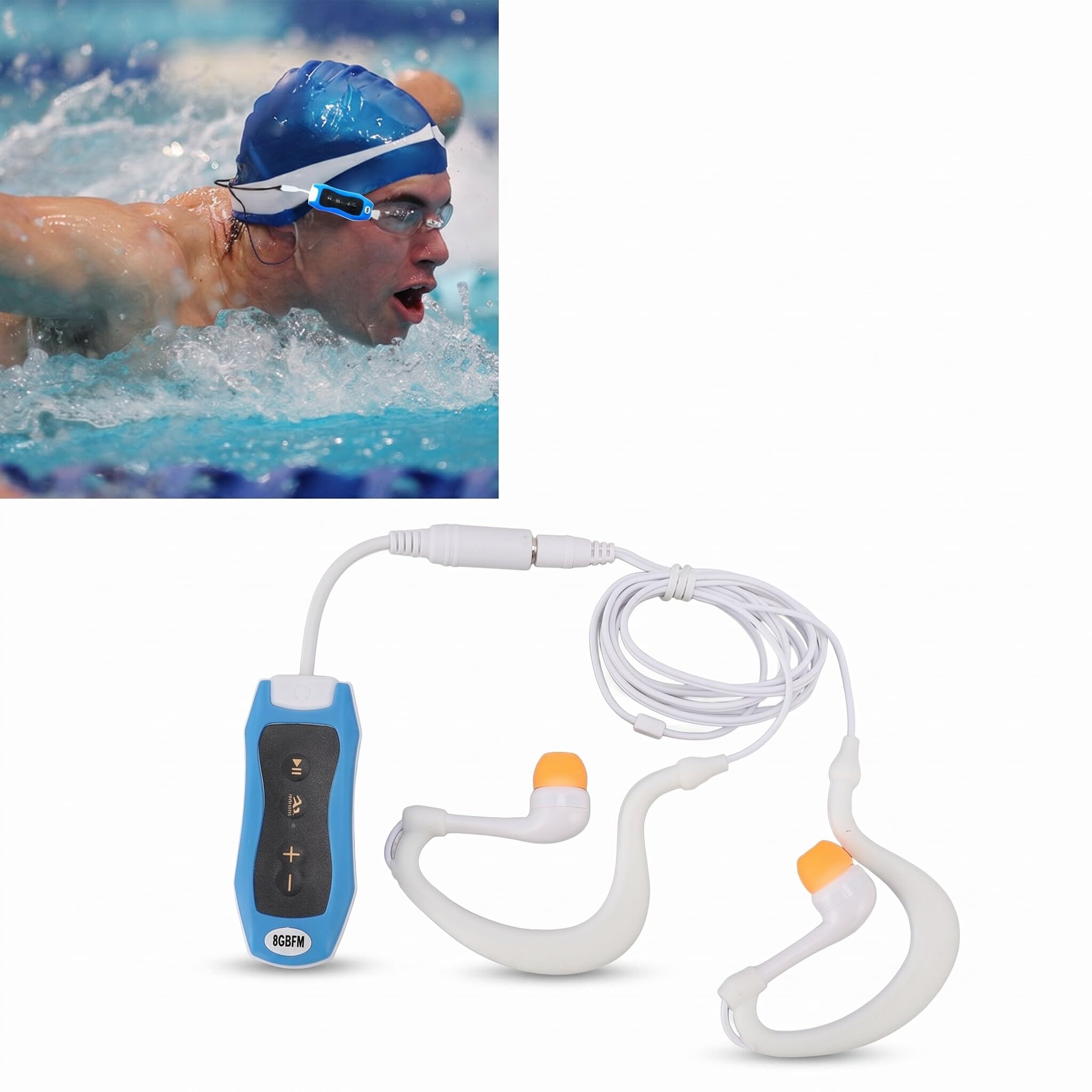 Lettore MP3 Idrodinamico con Auricolare Impermeabile da 8 GB, Lettore Musicale Ricaricabile IPX8 con Suono Eccellente per Nuoto, Immersioni, Corsa (8GB)
