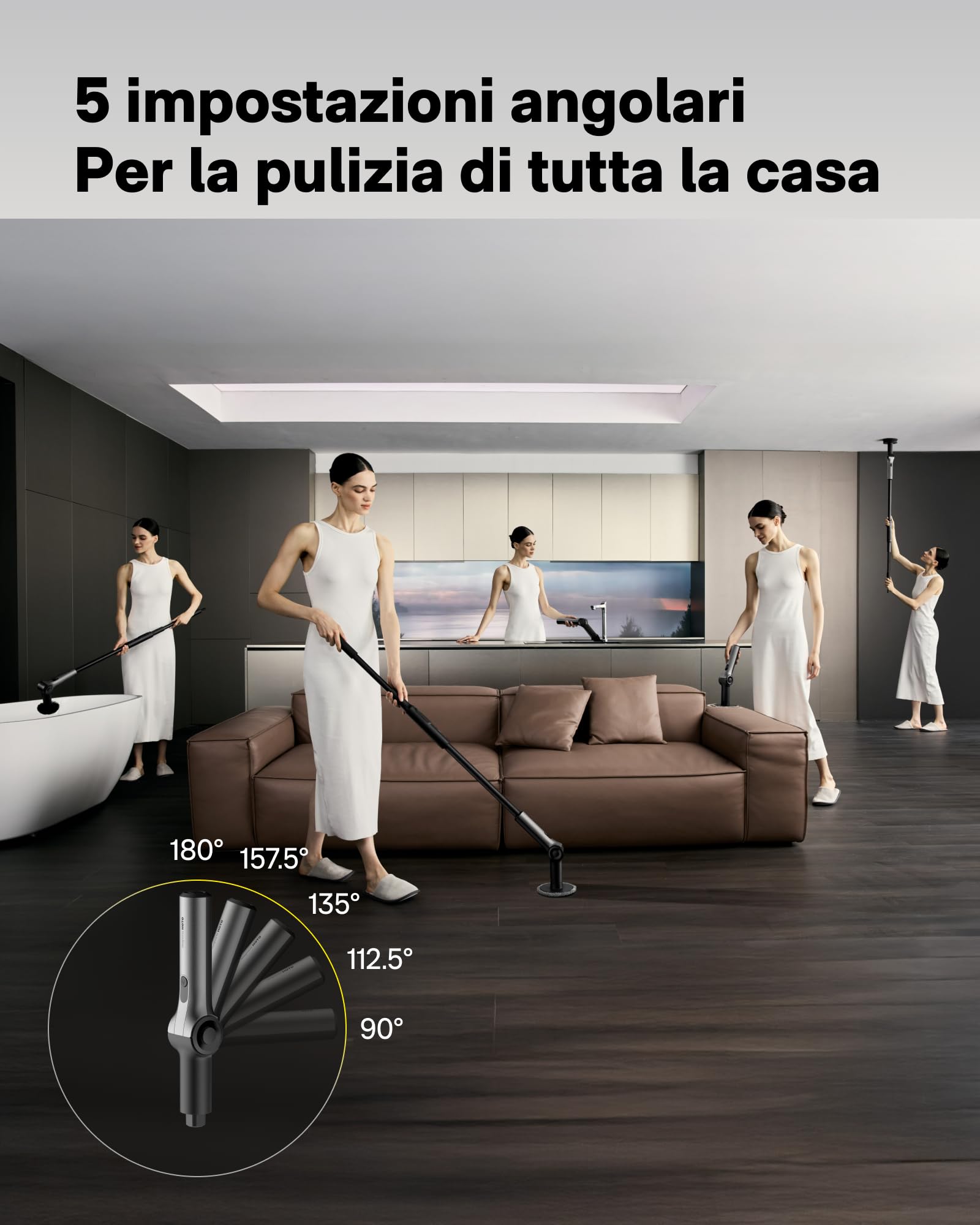 HOTO Flexi™ Spazzola Elettrica Rotante per Pulizia Casa, Angolo Regolabile, Maniglia Estendibile, Display Intelligente, Impermeabile IPX7, 8 Testine Sostituibili, per Bagno Piastrelle Vasca da Bagno