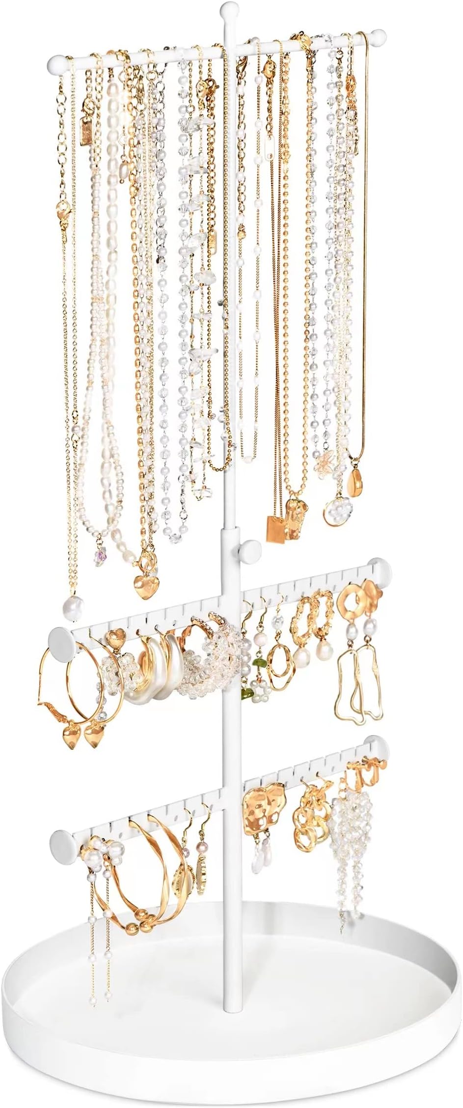 Schmuck Organizer 3-Ebenen - Weißer Metall Ständer Für Ketten, Ringe & Ohrringe