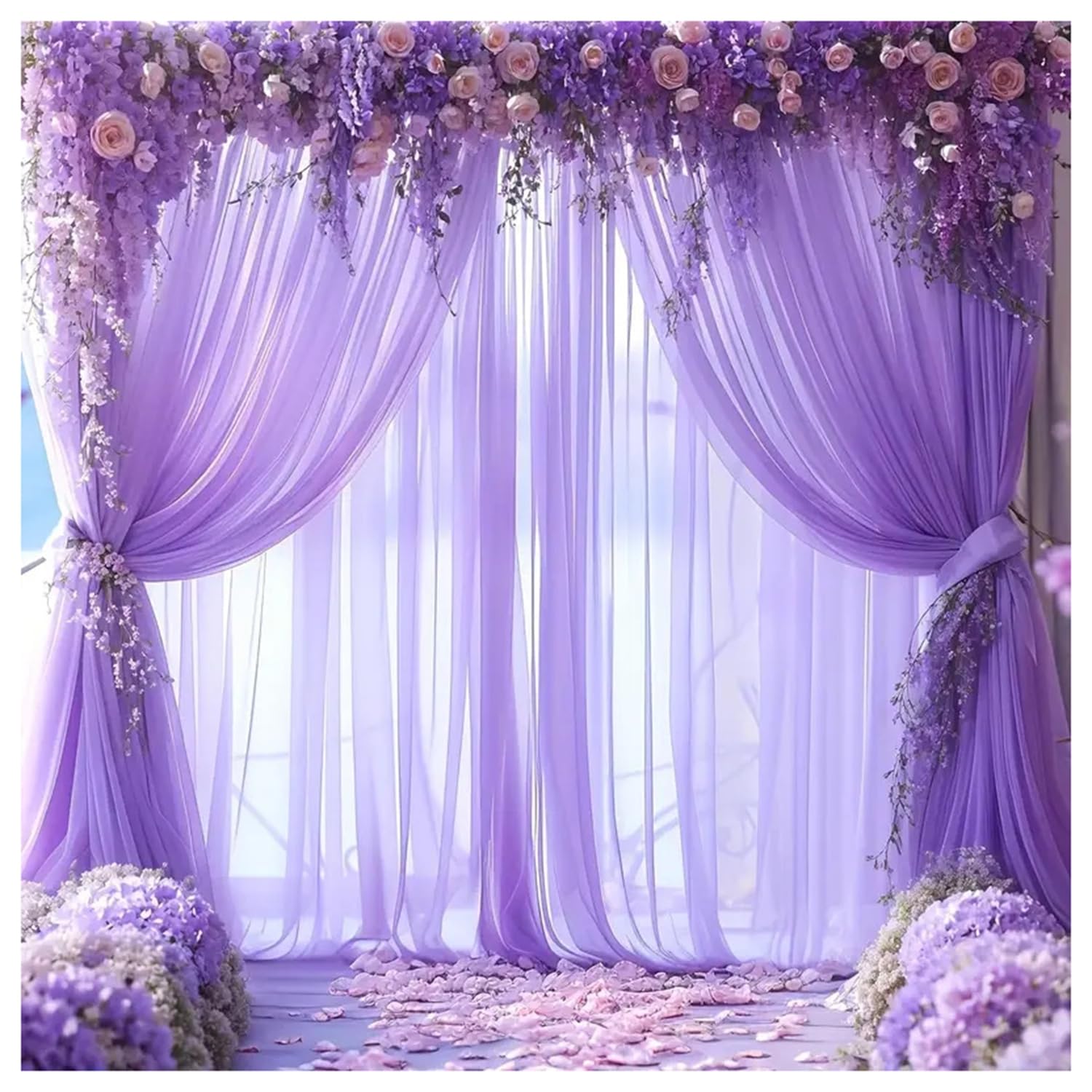 Tissu en tulle organza pour decoration d'arche de mariage et drapé de fete violet