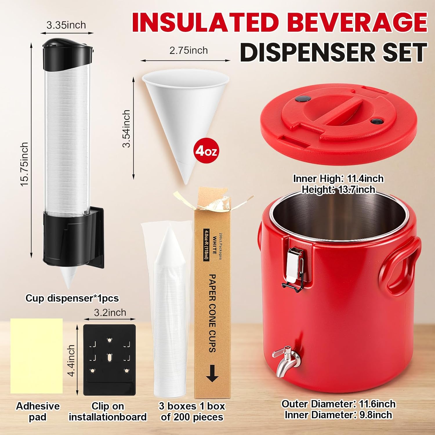 Roshtia 6.6 Gallon Large Insulated Beverage Dispenser with Spout, 600 Cone Paper Cup, 1 Cup Dispenser, Commercial Hot and Cold Drink Container for Coffee, Party, Camping, Portable Outdoor Water Cooler