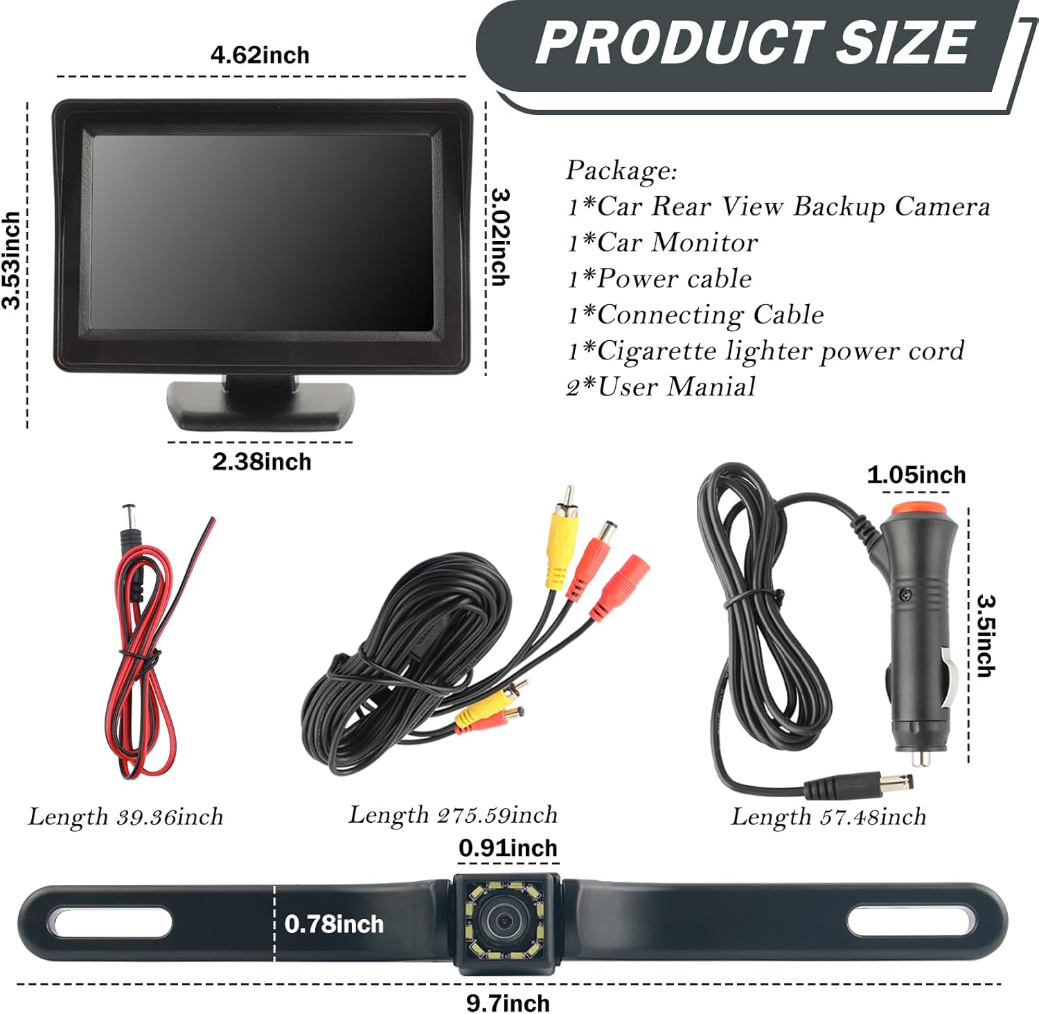 Backup Camera for Car,Plug & Play Car Back up Camera with 90 Degree Wide Angle & Night Vision Design,Power Cord,Multi-Function 12 LED HD Backup Cameras with Monitor Cars Accessories