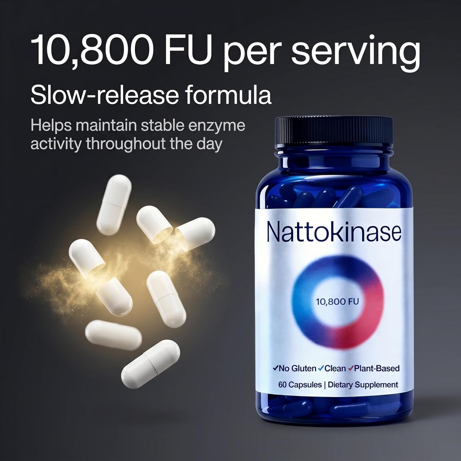Ultimate Nattokinase 10800 fu,Nattokinase Supplement with 10800 fu,Organic Nattokinase Supplement,for Daily Wellness Support – Vegan,Gluten-Free, 60 Capsules