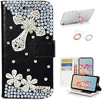 Vista 9 de STENES Bling - Funda tipo cartera compatible con iPod Touch 5 y iPod Touch 6, elegante funda de piel con diseño de lazo hecho a mano en 3D con Negro