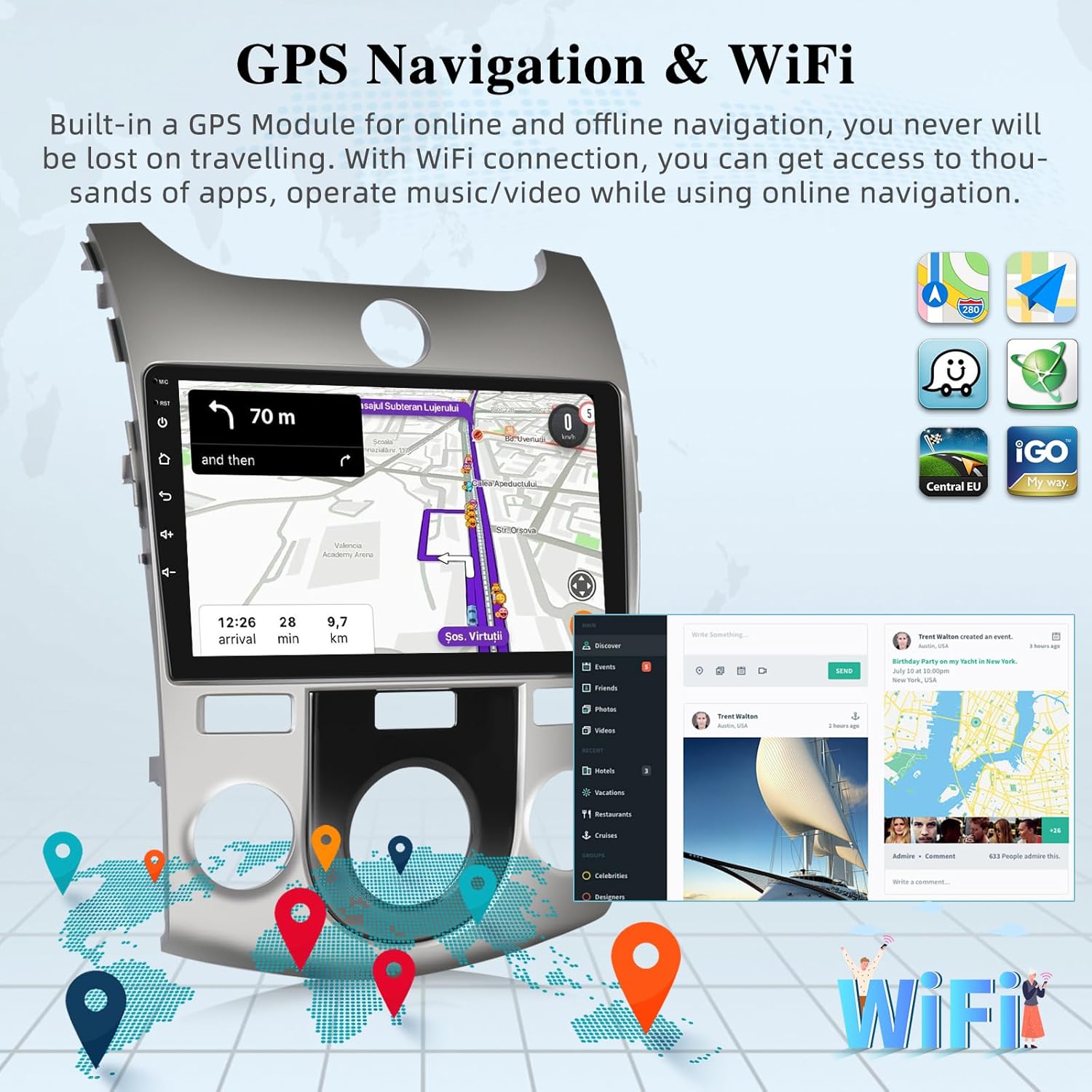 [2+64G] Android 13 Car Radio for Kia Forte 2009-2017 with Wireless Carplay and Android Auto - 9 Inch Touch Screen Car Stereo - Hi-Fi/WiFi/GPS Navigation/SCW + AHD Backup Camera
