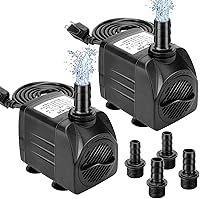 GROWNEER 2-Pack 550GPH Ultra Quiet Submersible Pumps - 30W, 2000L/H, 7.2ft Lift, 3 Nozzles for Aquarium, Pond, Fountain, Hydroponics