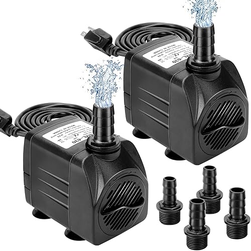 GROWNEER Paquete de 2 bombas sumergibles de 550 GPH de 30 W, bomba de agua ultra silenciosa, 2000 L/H, con elevación de 7.2 pies, 3 boquillas para