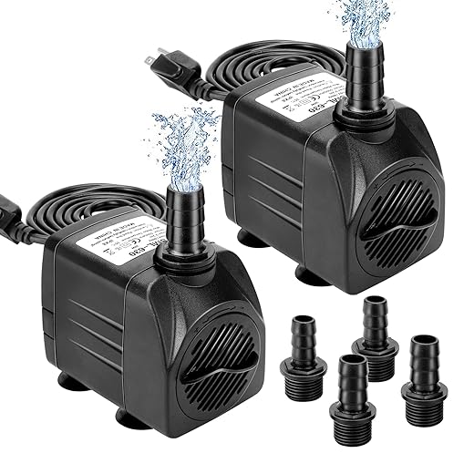 GROWNEER 2 Packs 550GPH Submersible Pump 30W Ultra Quiet Fountain Water Pump, 2000L/H, with 7.2ft High Lift, 3 Nozzles for Aquarium, Fish Tank, Pond, Hydroponics, Statuary