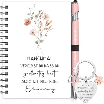 Sinmoe Set of 3 Thank You Gifts for Colleagues Employees 1 Spiral A6 Notebook 1 Ballpoint Pen 1 Inspirational Key Ring Small Farewell Gift Work Colleague Gift Job Change