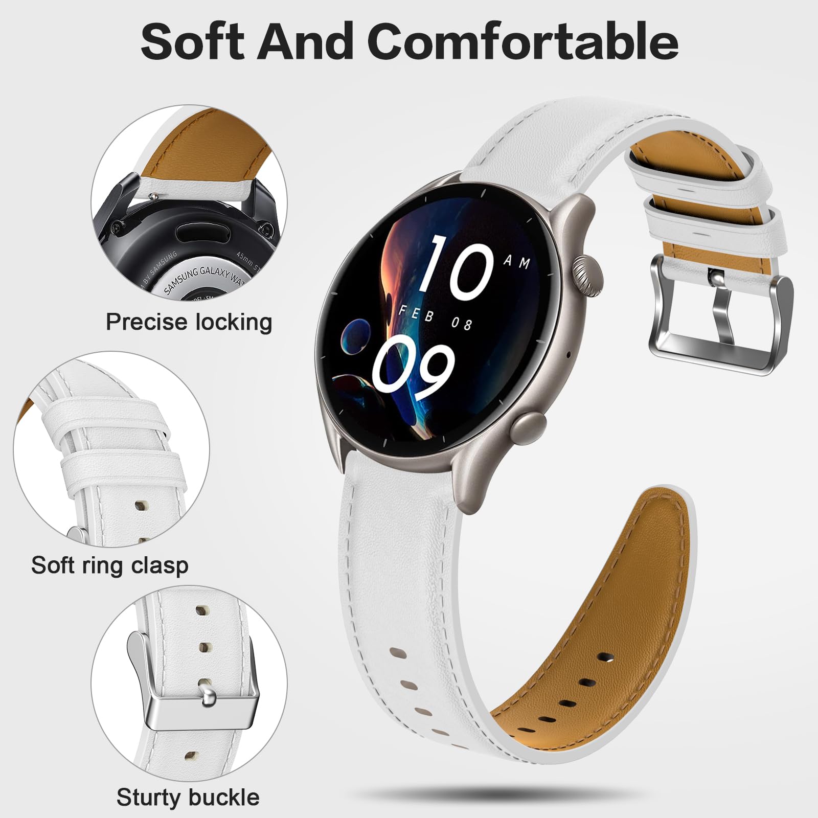 Cinturino per Amazfit GTR 3 Pro, 22mm Cinturino in Pelle per Amazfit GTR 4, GTR 3, GTR 3 Pro, GTR 2, GTR 2e, Amaz fit Stratos, Stratos 2, Stratos 3, Amazfit Pace, Amazfit Balance, Amazfit GTR 47mm